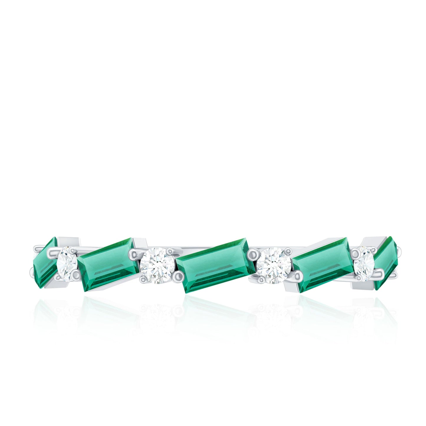 Certified Baguette Lab Grown Emerald Half Eternity Ring with Diamond