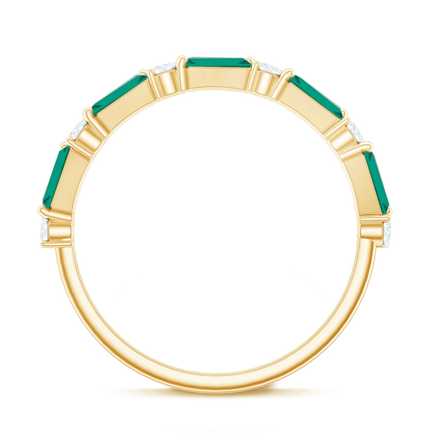 Certified Baguette Lab Grown Emerald Half Eternity Ring with Diamond