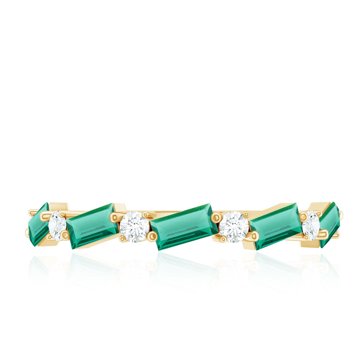 Certified Baguette Lab Grown Emerald Half Eternity Ring with Diamond