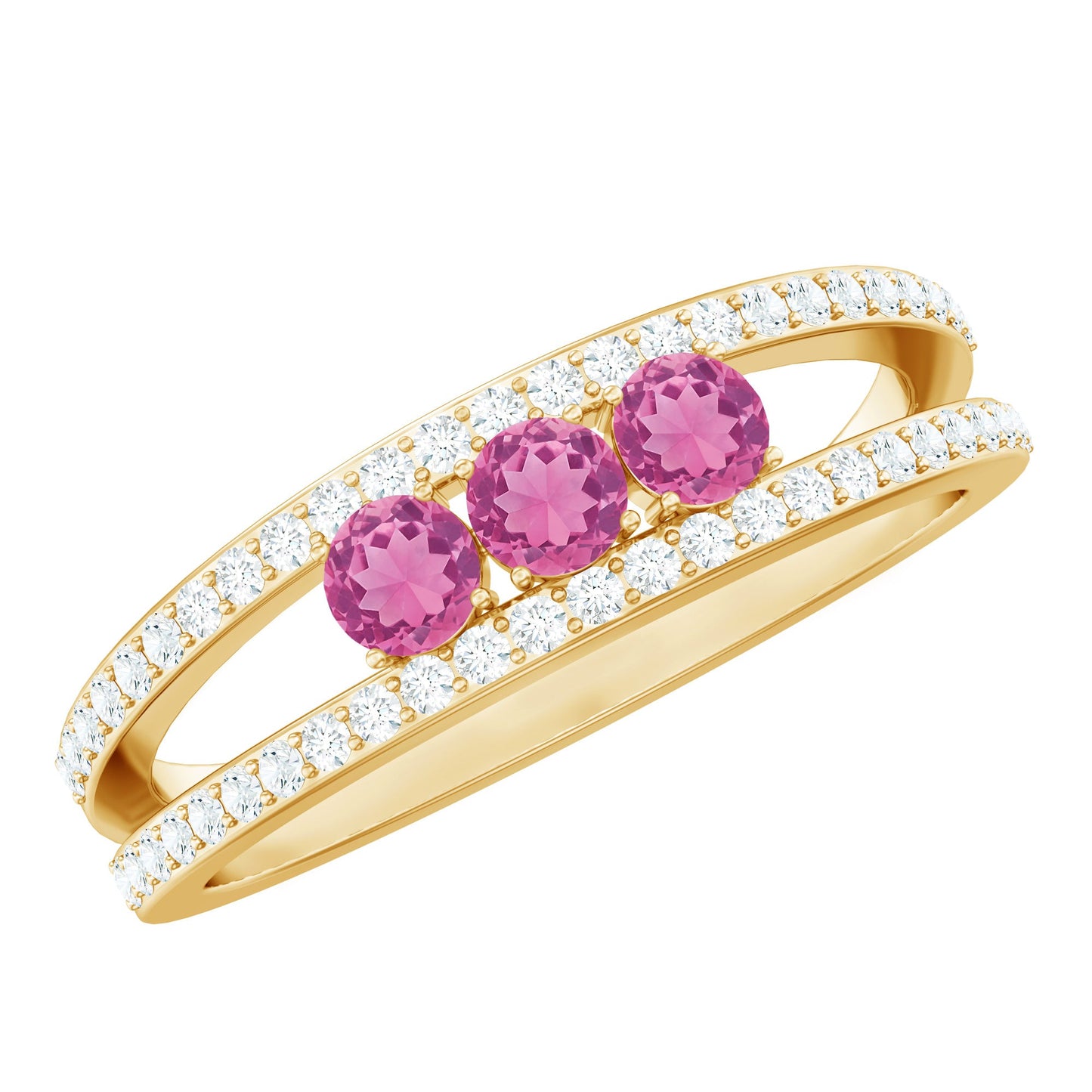 Pink Tourmaline and Diamond Anniversary Ring in Split Shank