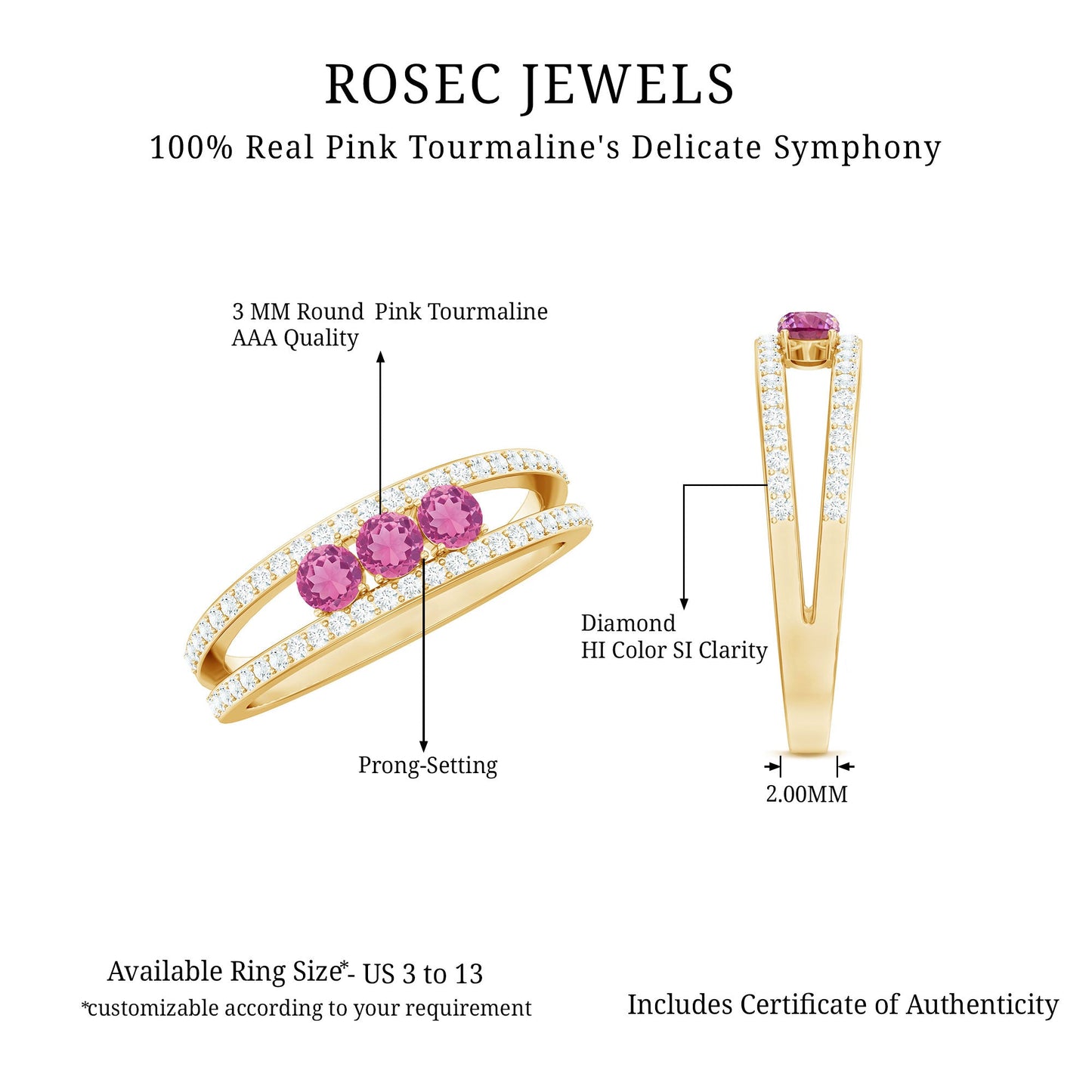 Pink Tourmaline and Diamond Anniversary Ring in Split Shank