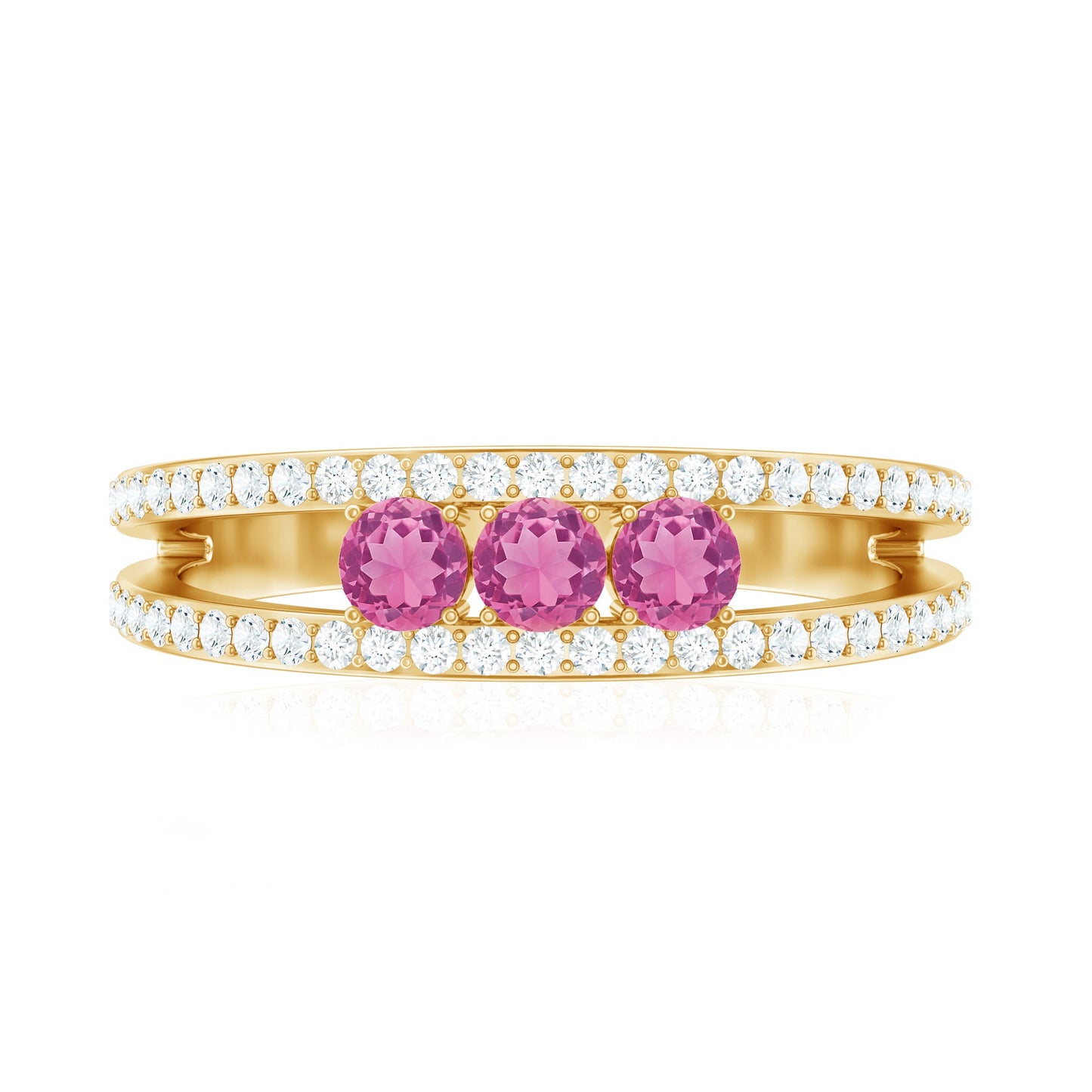 Pink Tourmaline and Diamond Anniversary Ring in Split Shank