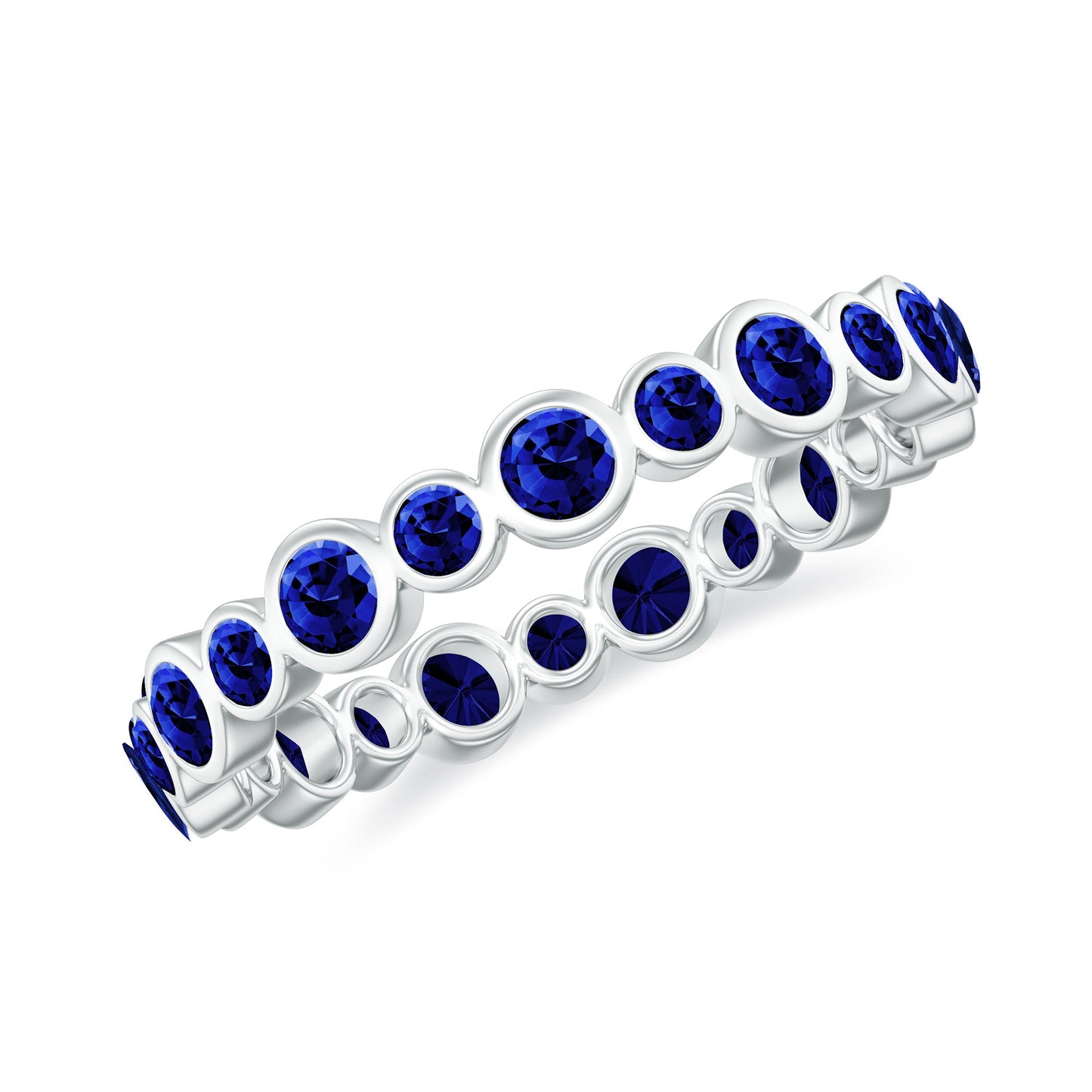 Bezel Set Round Created Blue Sapphire Unique Full Eternity Ring