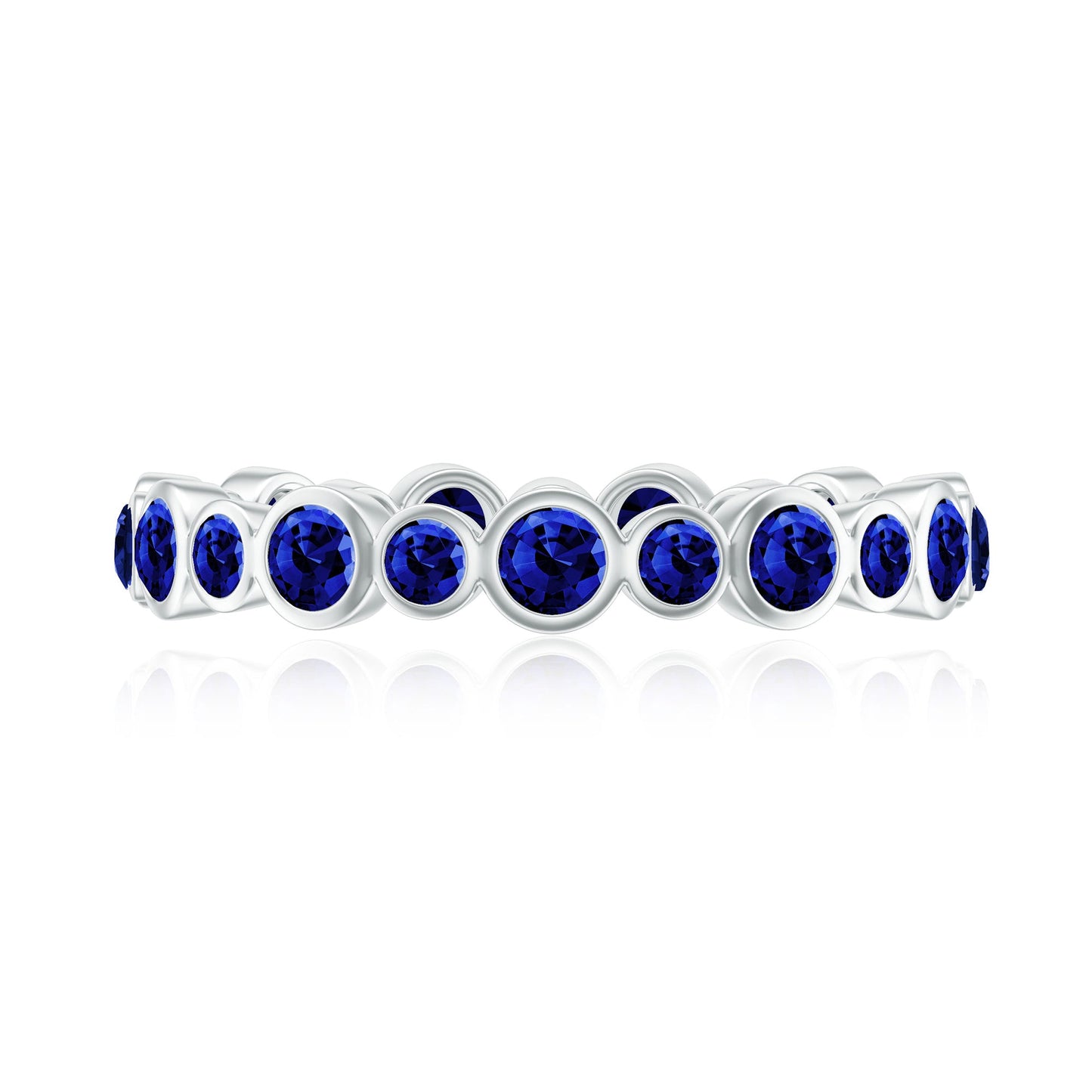 Bezel Set Round Created Blue Sapphire Unique Full Eternity Ring