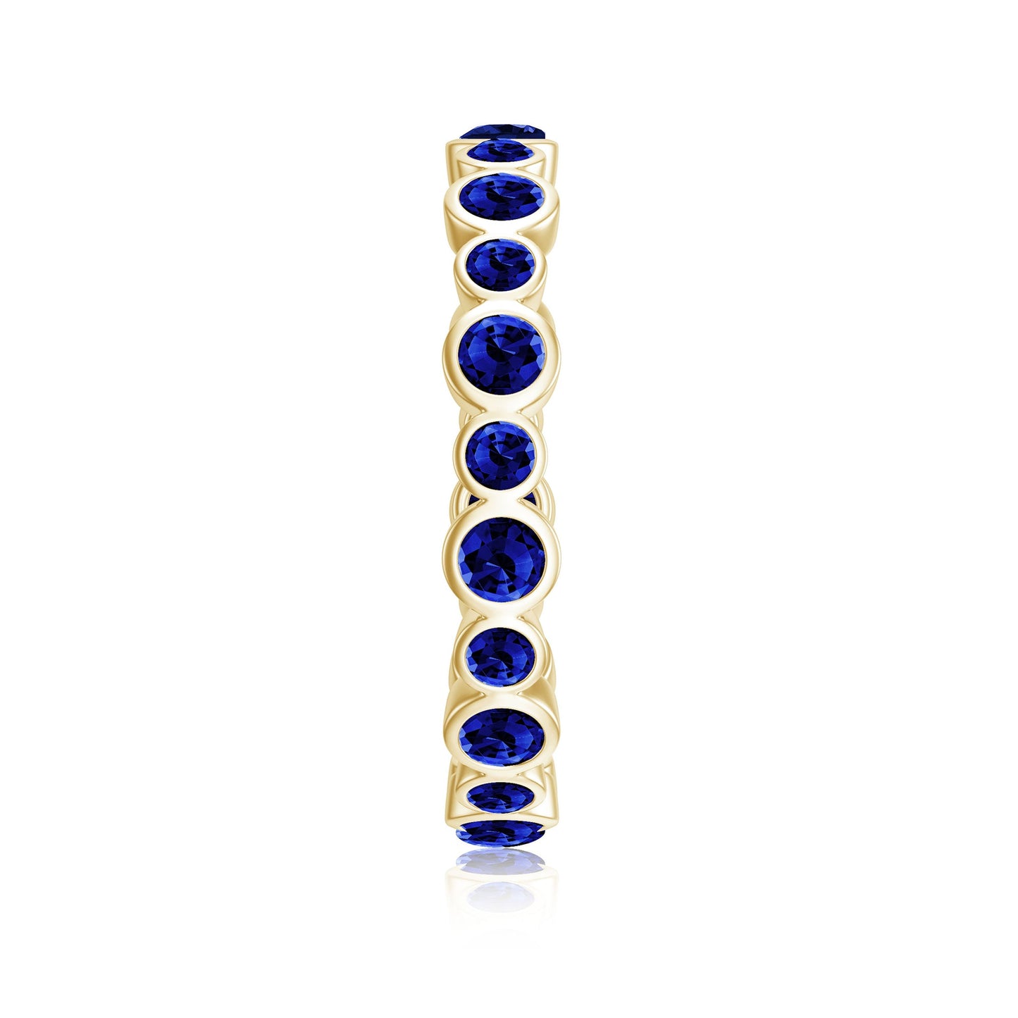 Bezel Set Round Created Blue Sapphire Unique Full Eternity Ring