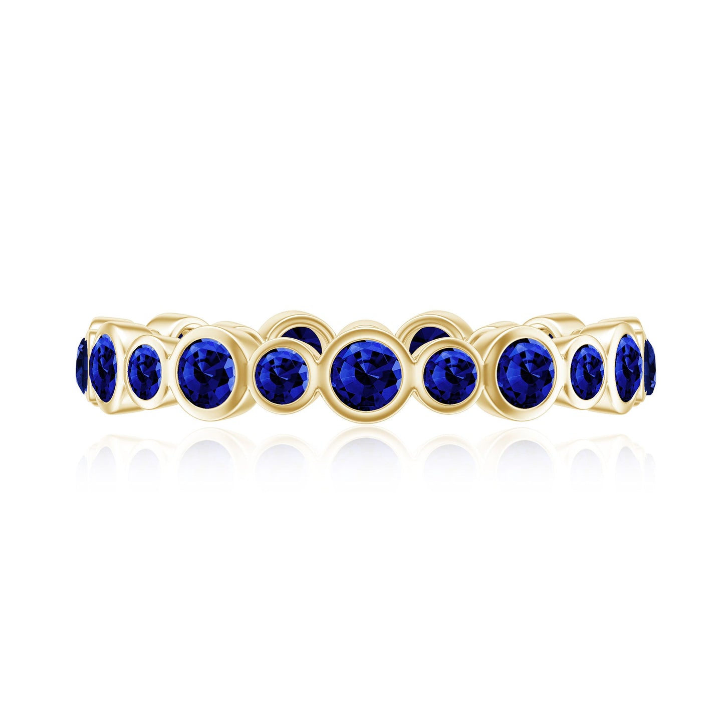 Bezel Set Round Created Blue Sapphire Unique Full Eternity Ring
