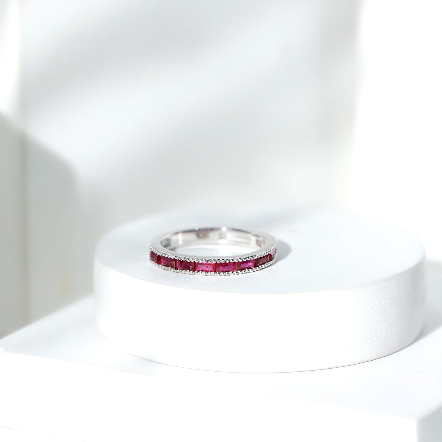 Natural Baguette Ruby Half Eternity Ring for Women