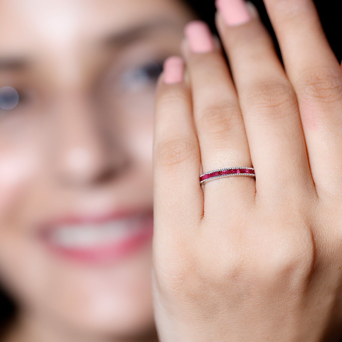 Natural Baguette Ruby Half Eternity Ring for Women