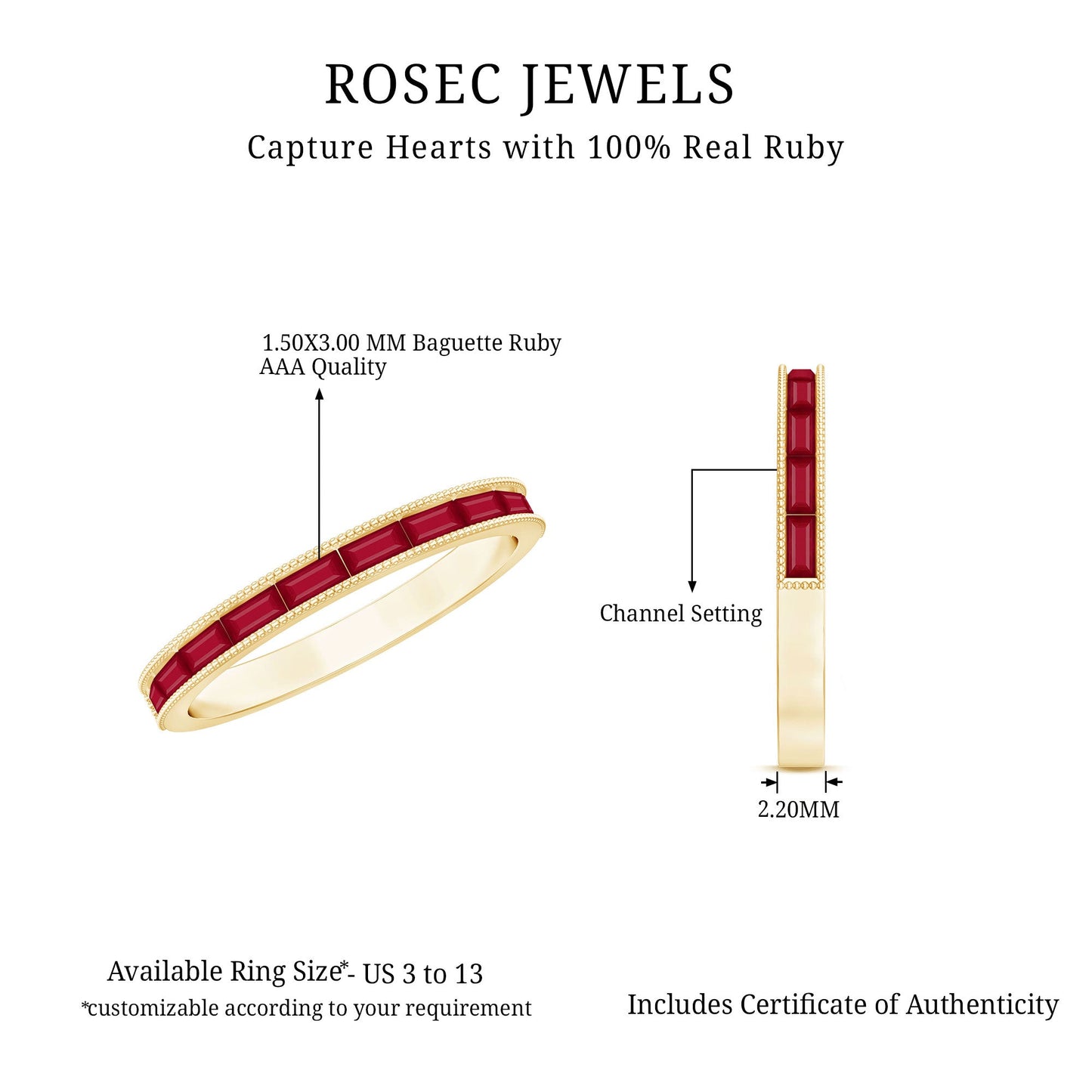 Natural Baguette Ruby Half Eternity Ring for Women