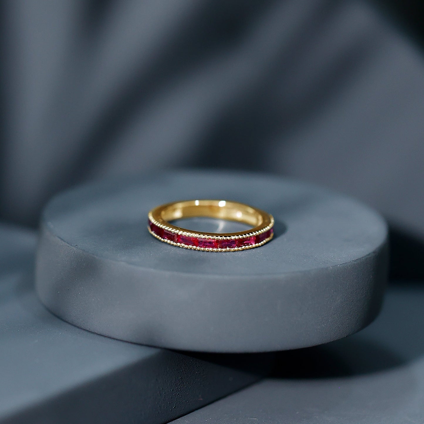 Natural Baguette Ruby Half Eternity Ring for Women