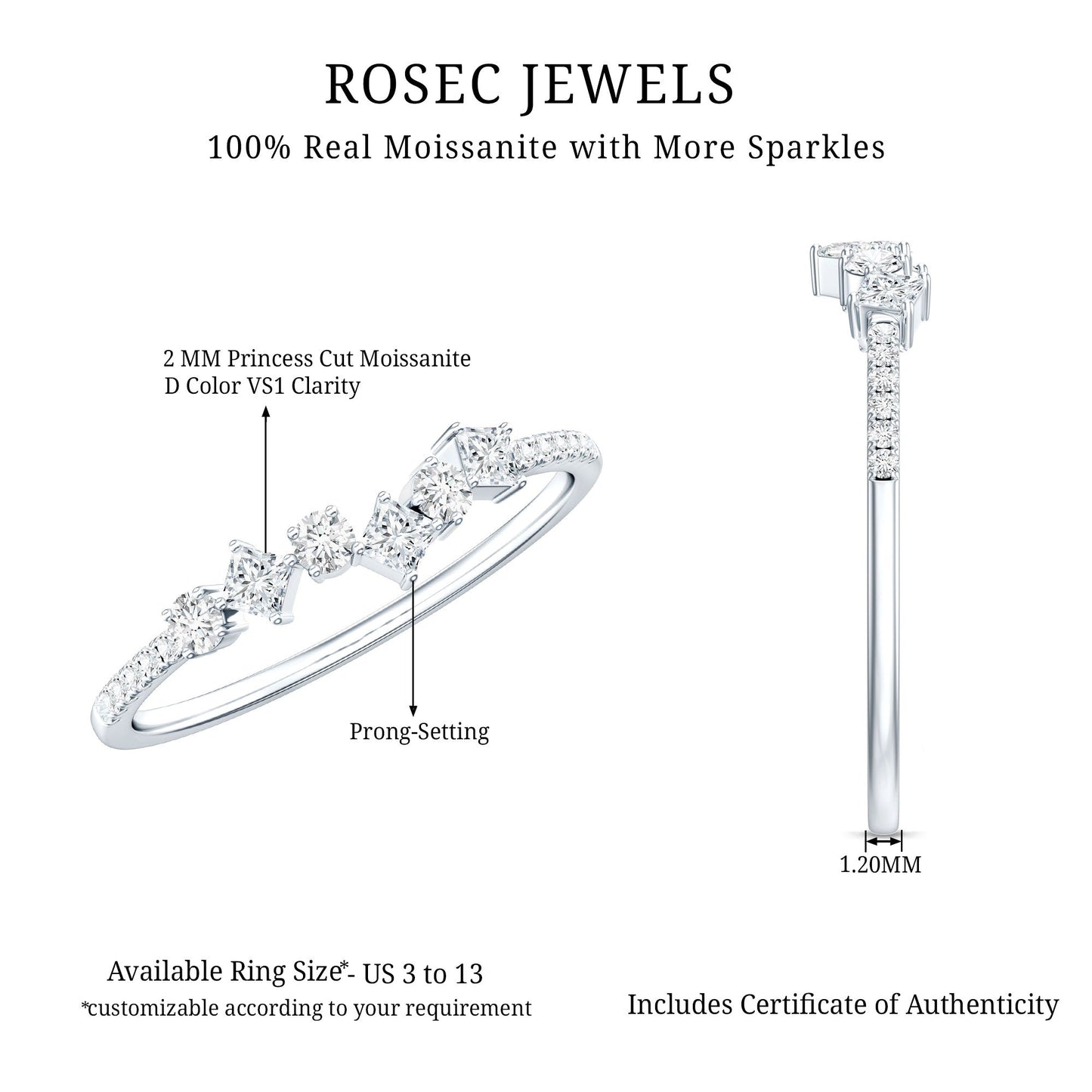 Certified Moissanite Half Eternity Ring for Women