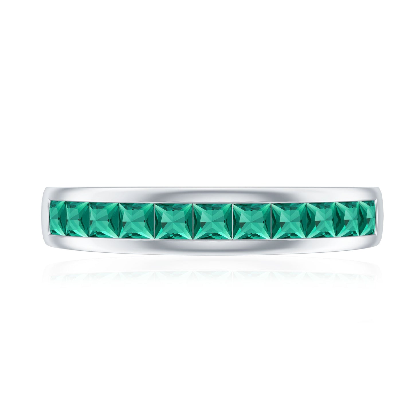 Channel Set Princess Cut Lab Grown Emerald Half Eternity Band with Certificate