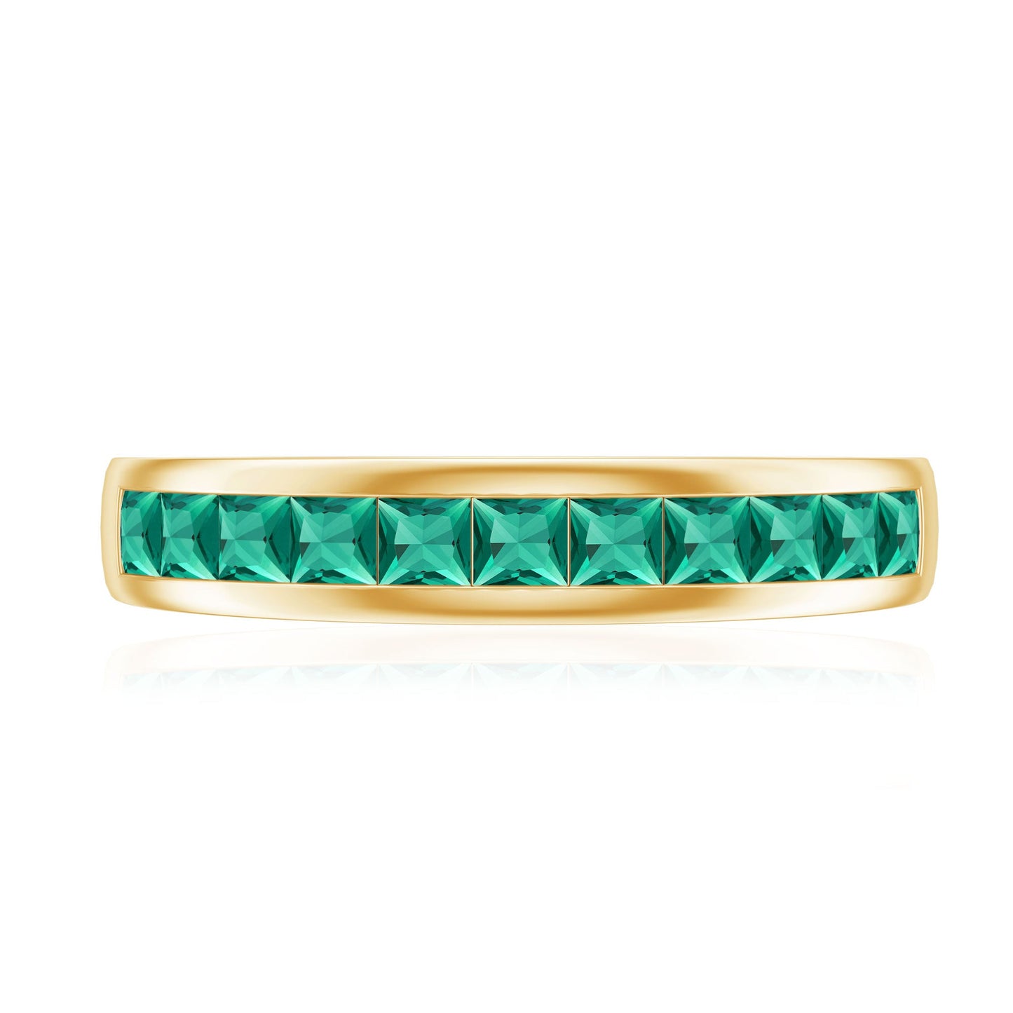 Channel Set Princess Cut Lab Grown Emerald Half Eternity Band with Certificate