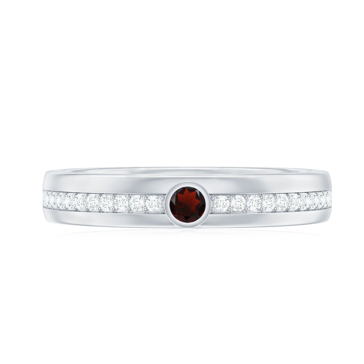 Natural Garnet Diamond Wide Wedding Band