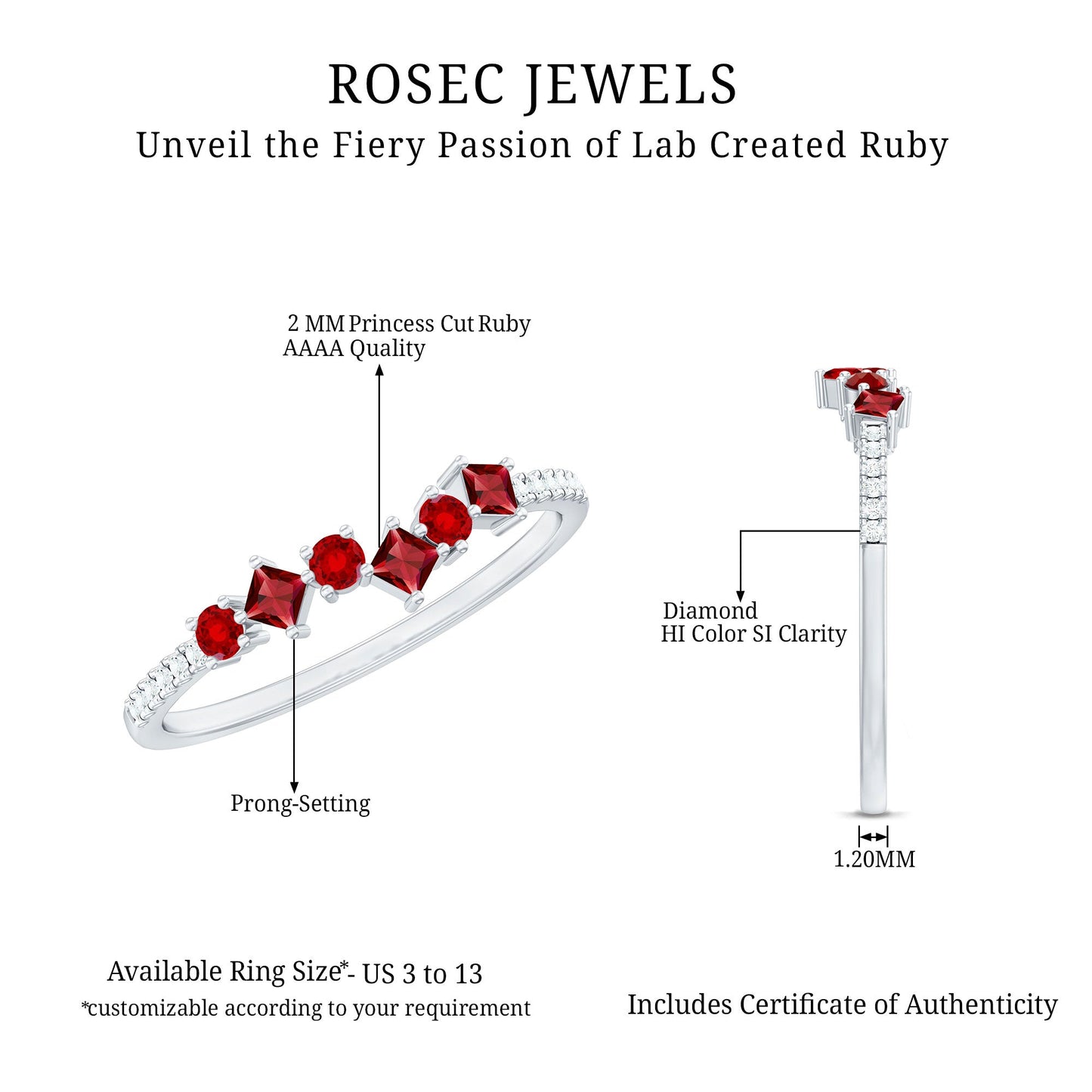 Lab Grown Ruby and Diamond Half Eternity Ring