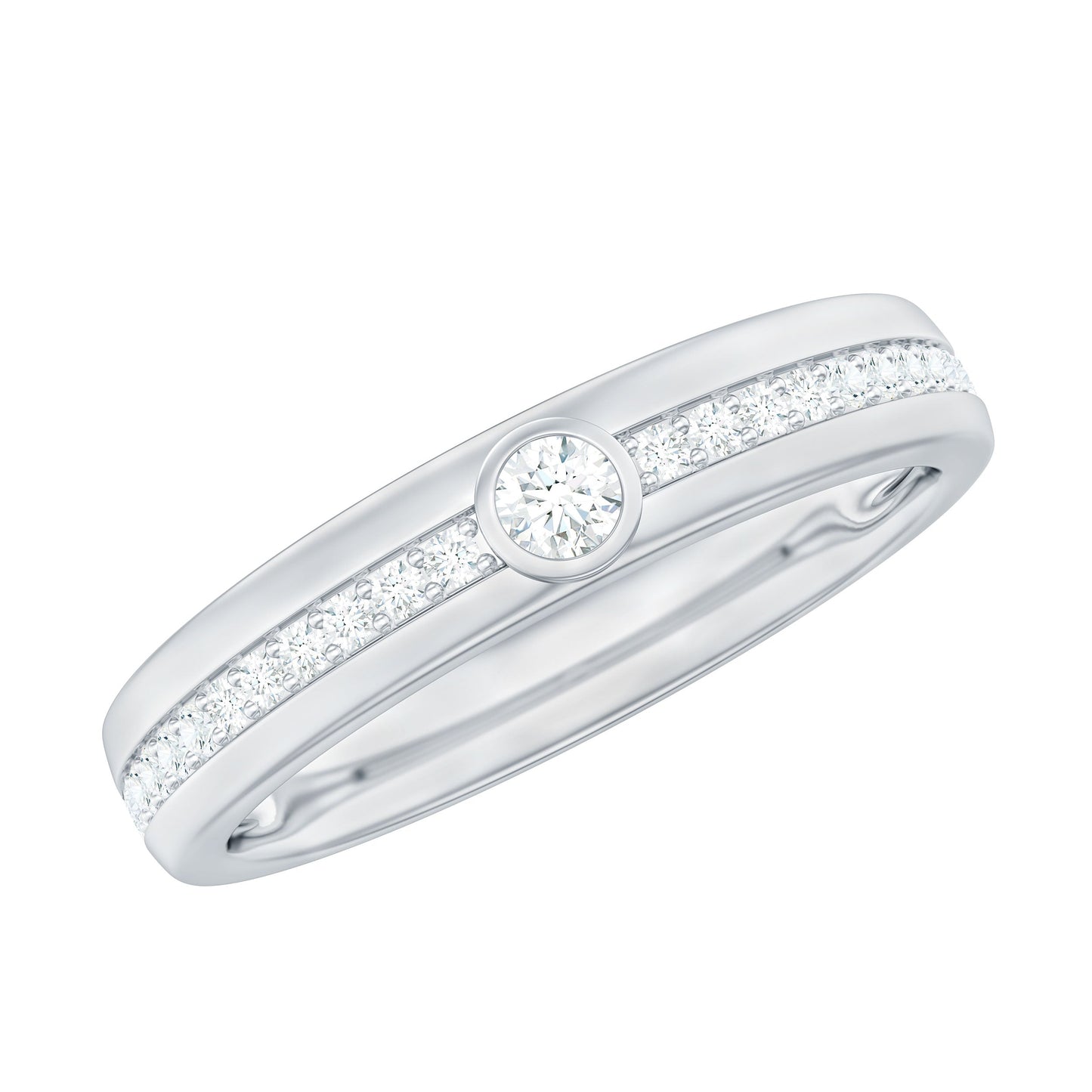 Bezel Set Moissanite Unisex Wedding Band Ring