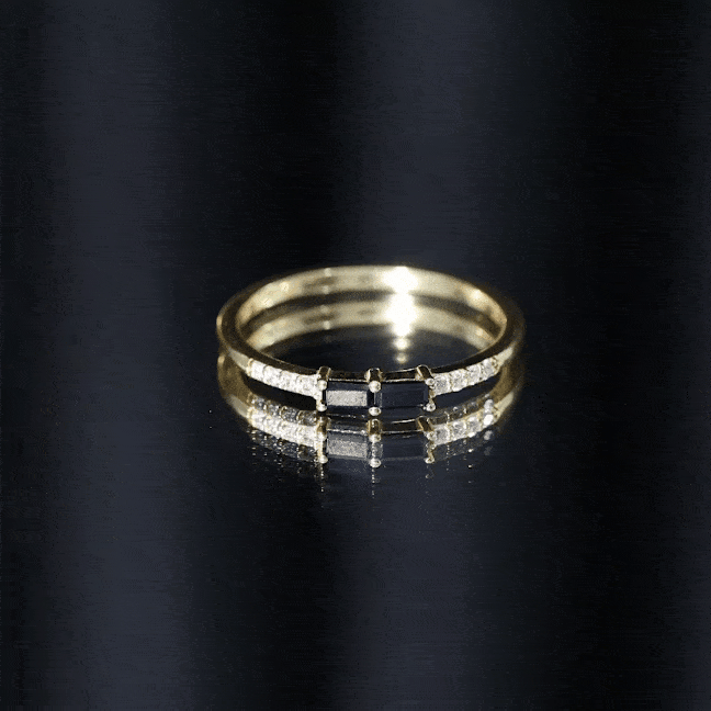 Natural Black Onyx and Diamond Stackable Ring
