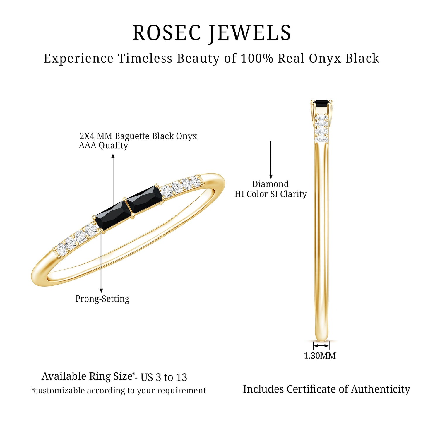 Natural Black Onyx and Diamond Stackable Ring