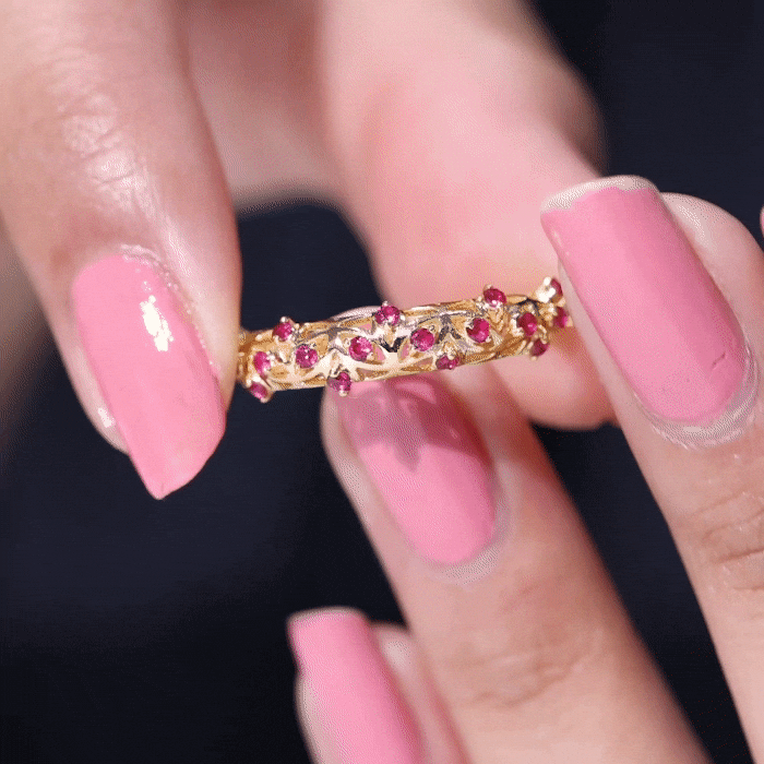 Natural Ruby Filigree Band Ring for Anniversary