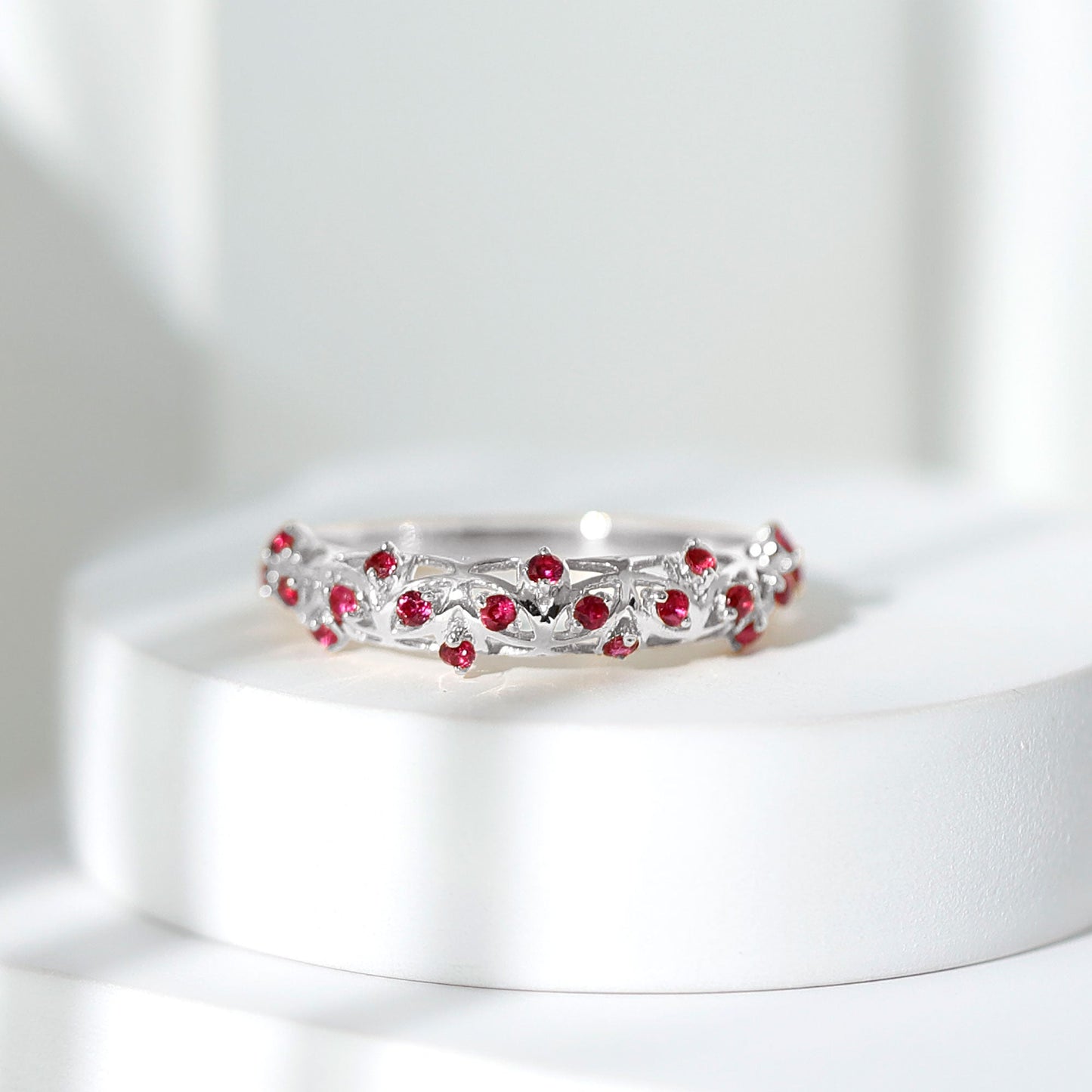 Natural Ruby Filigree Band Ring for Anniversary