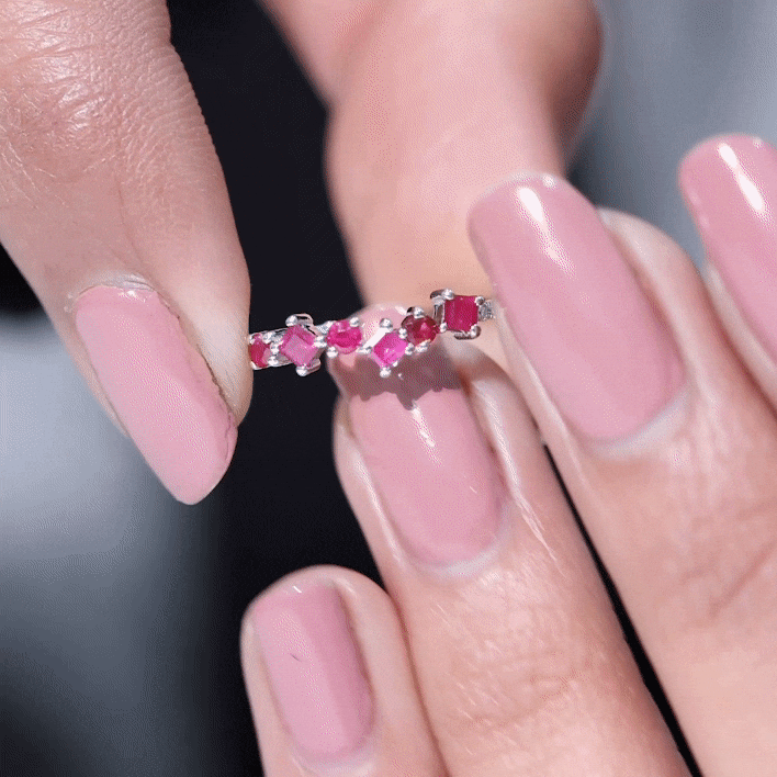 Minimal Ruby Half Eternity Ring with Diamond