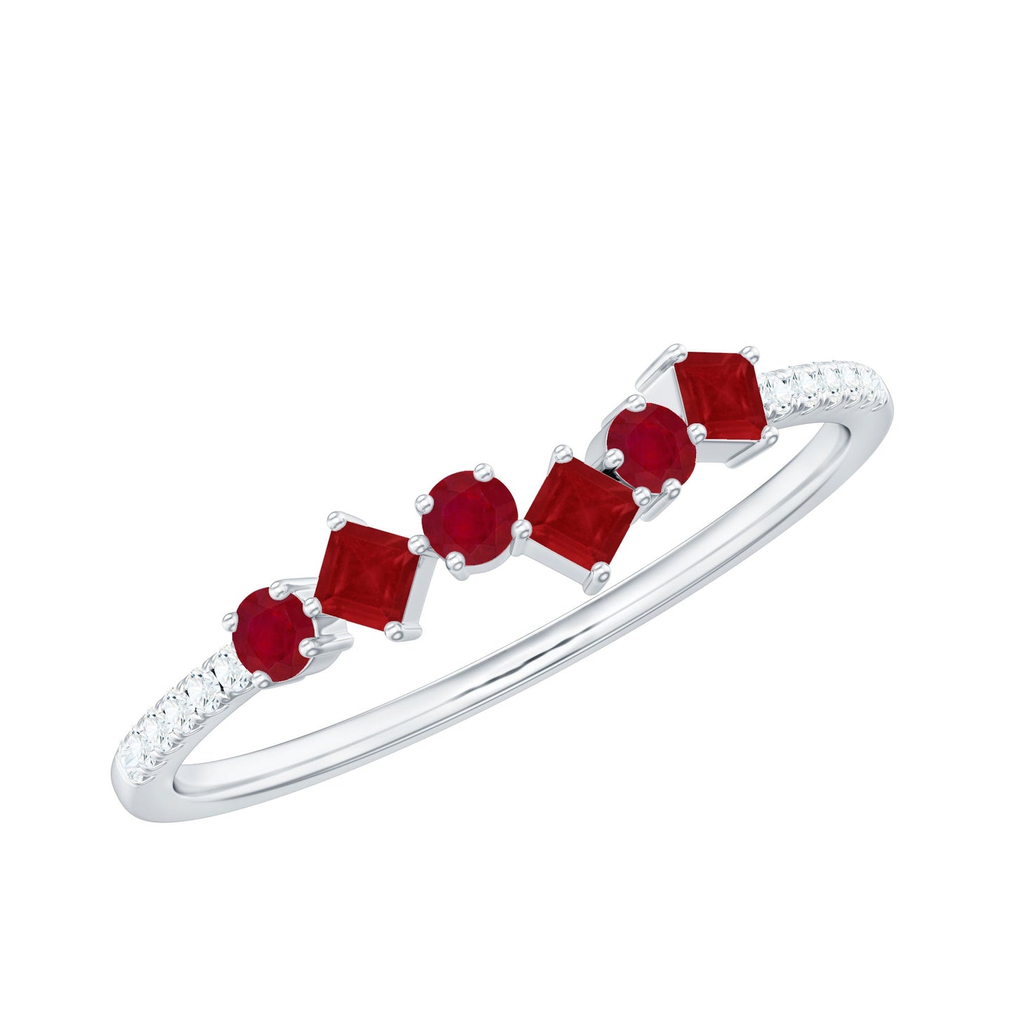 Minimal Ruby Half Eternity Ring with Diamond