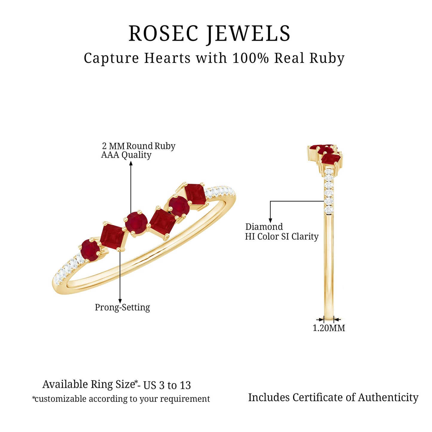 Minimal Ruby Half Eternity Ring with Diamond