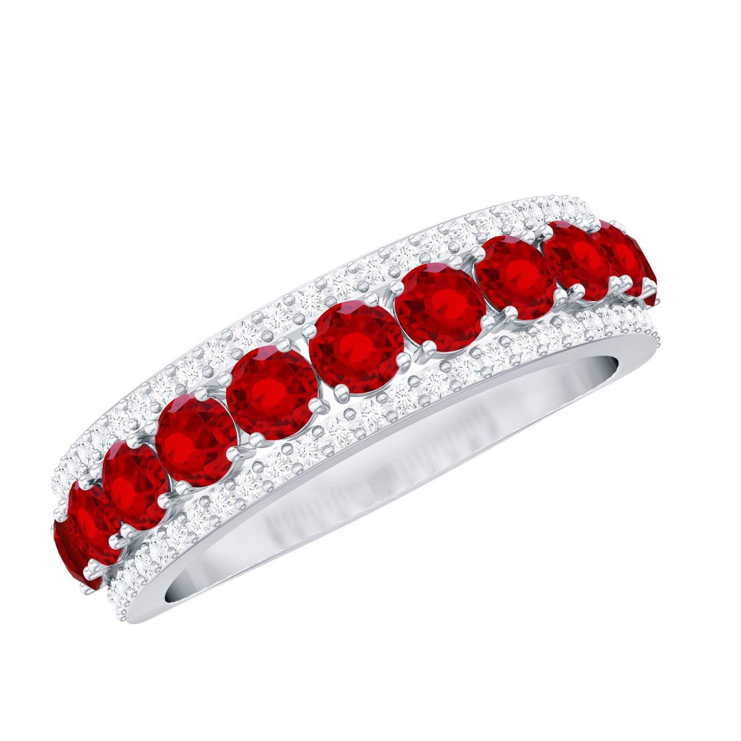 Lab Created Ruby and Diamond Wedding Anniversary Band with Certificate