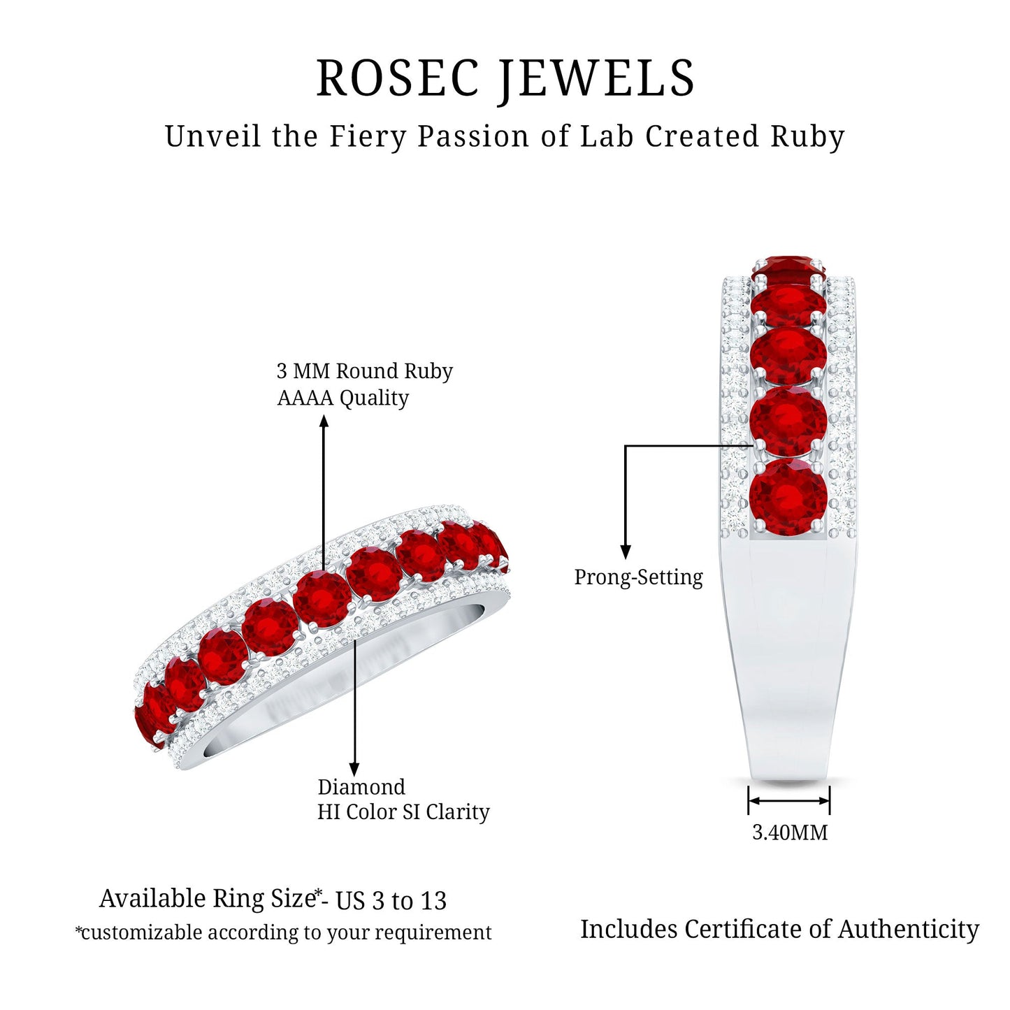 Lab Created Ruby and Diamond Wedding Anniversary Band with Certificate