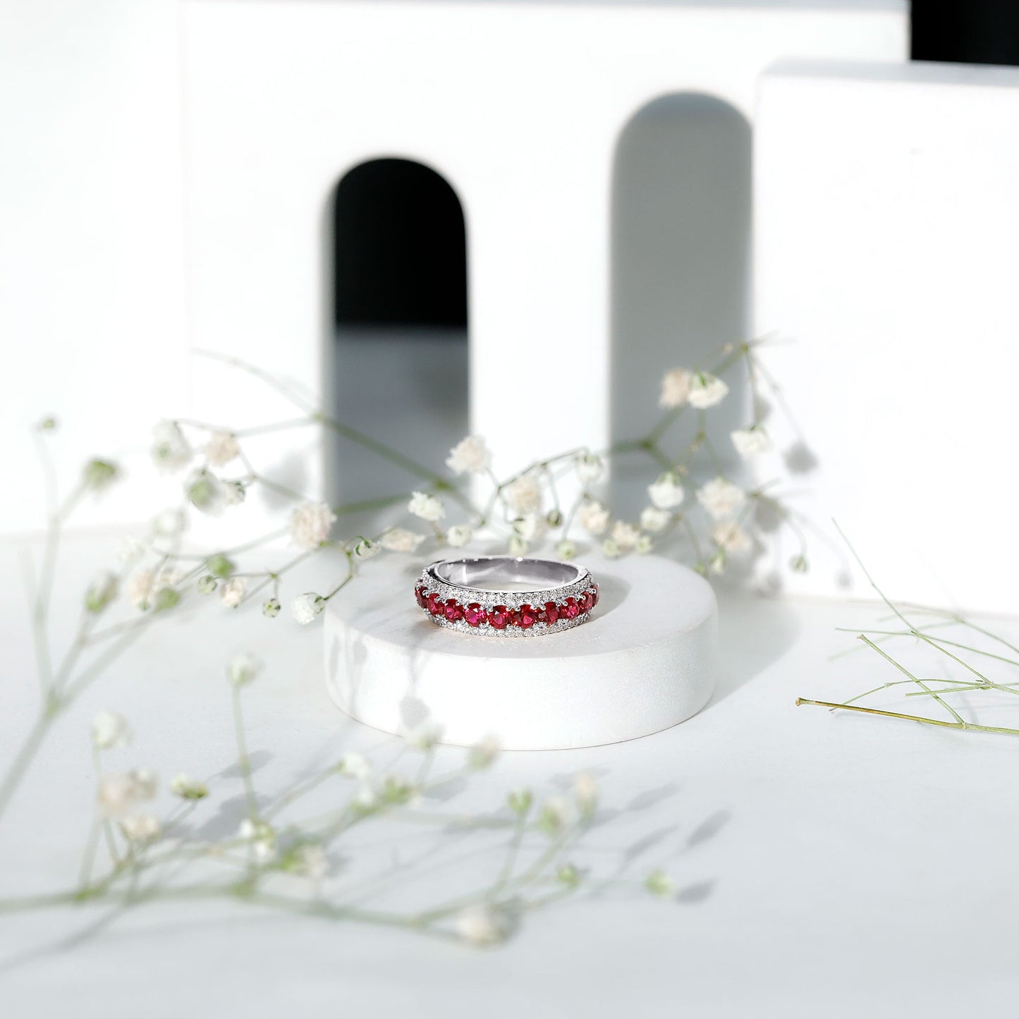 Lab Created Ruby and Diamond Wedding Anniversary Band with Certificate