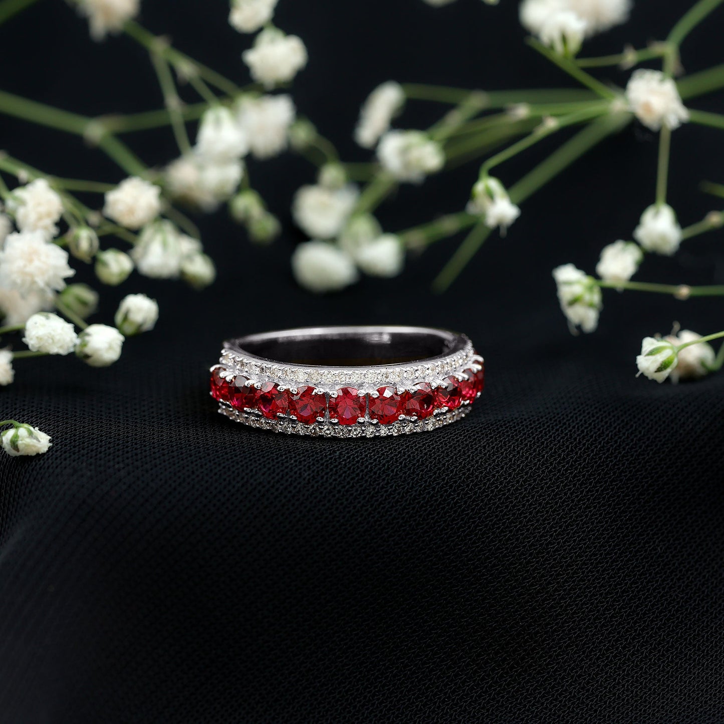 Lab Created Ruby and Diamond Wedding Anniversary Band with Certificate