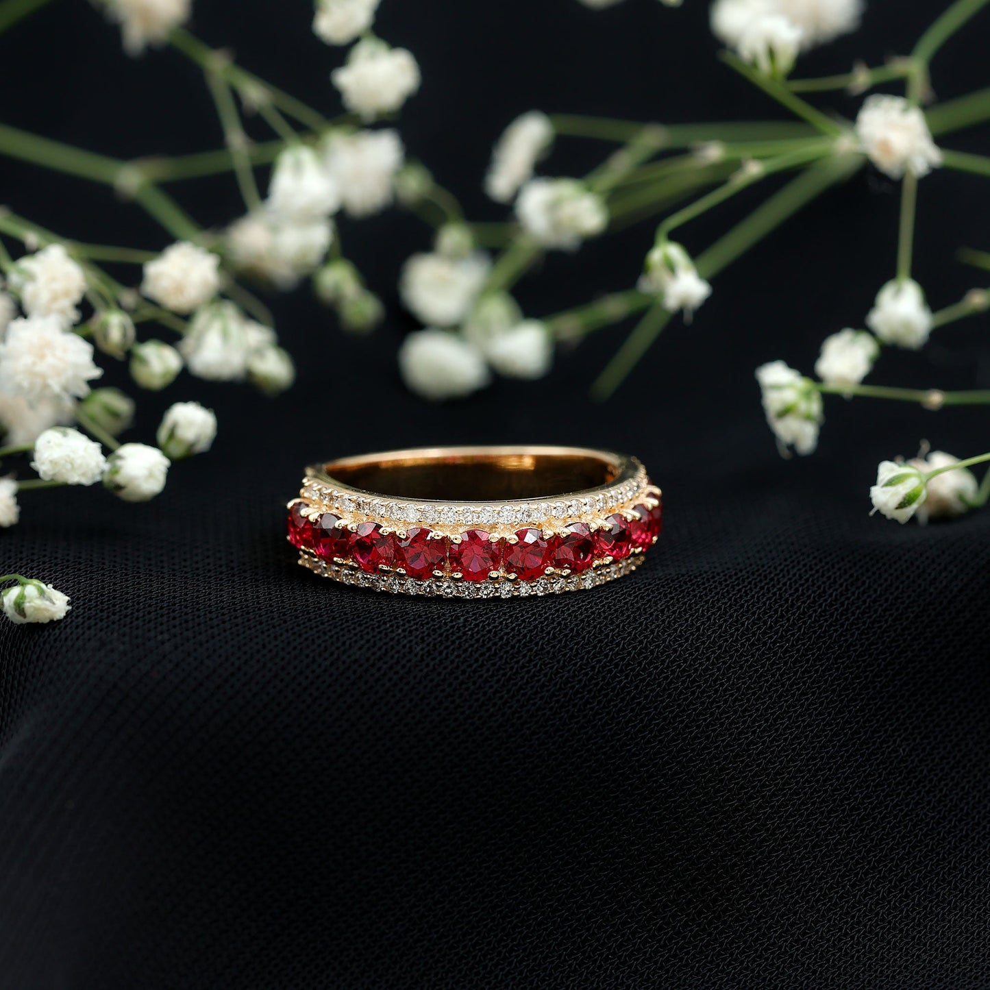 Lab Created Ruby and Diamond Wedding Anniversary Band with Certificate