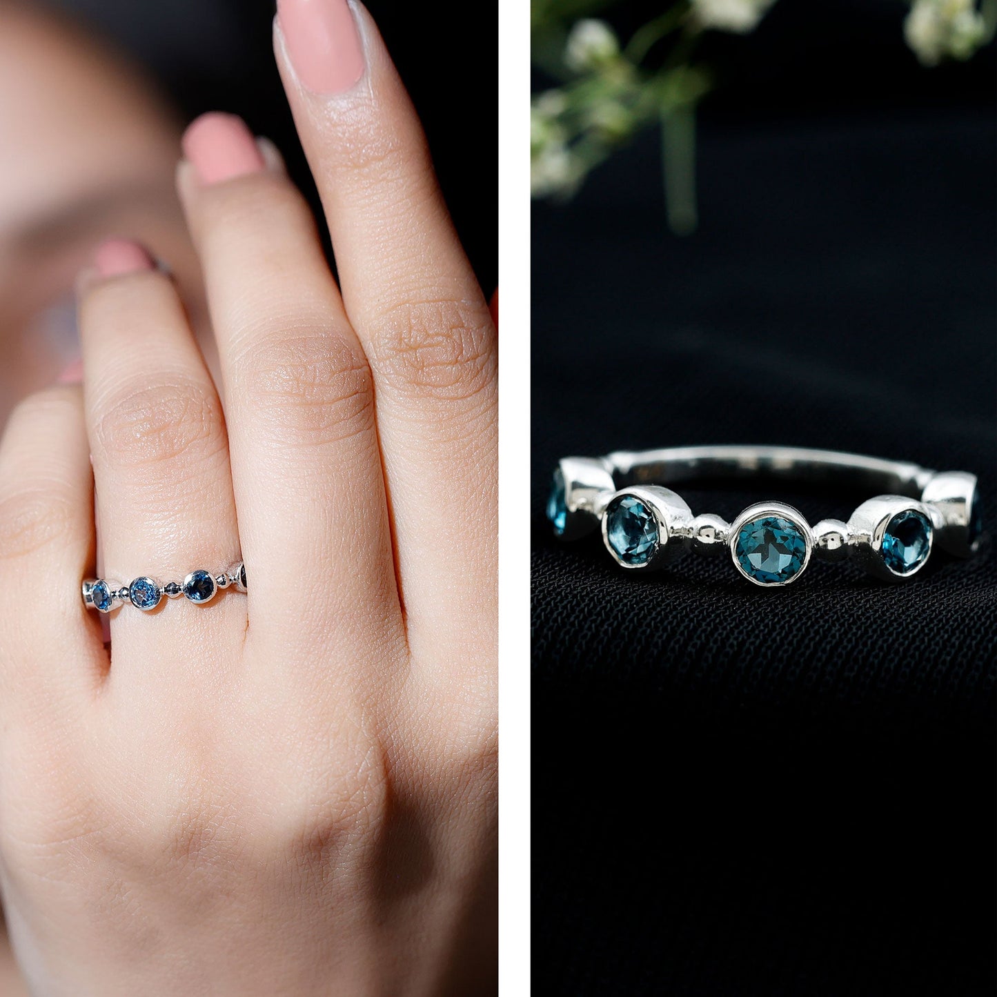 Bezel Set London Blue Topaz Semi Eternity Band