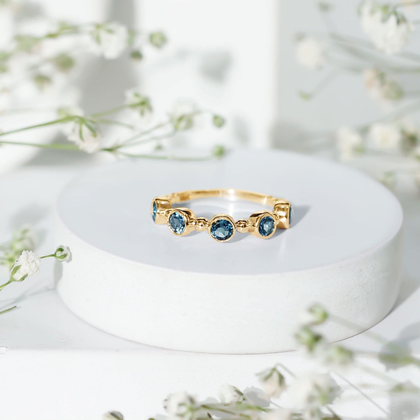 Bezel Set London Blue Topaz Semi Eternity Band