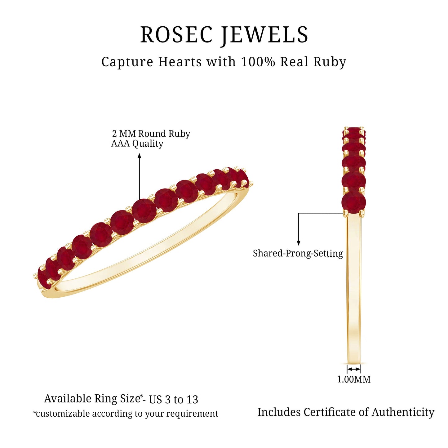 Genuine Ruby Half Eternity Stackable Ring for Women