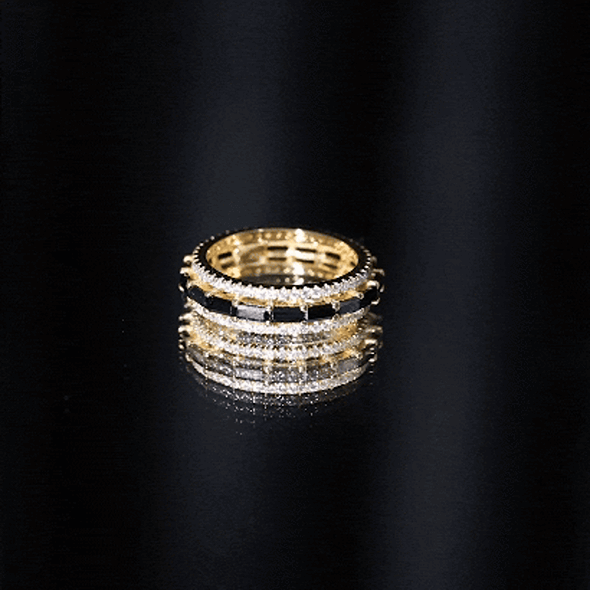 Certified Lab Grown Black Diamond 3 Row Wedding Band with Moissanite