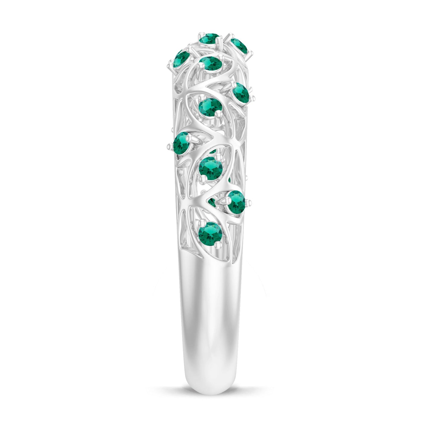 Certified Lab Grown Emerald Half Eternity Band with Filigree Details