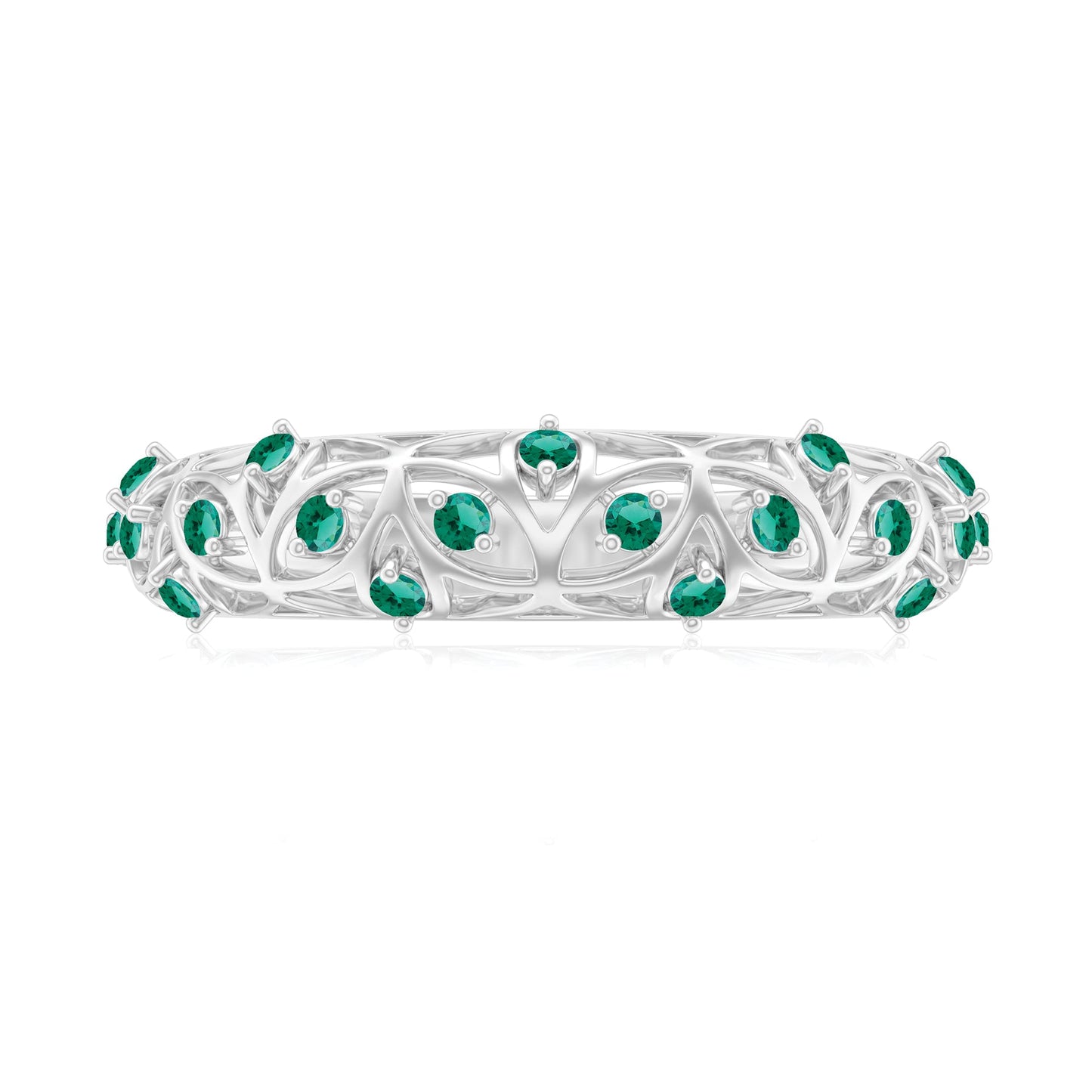 Certified Lab Grown Emerald Half Eternity Band with Filigree Details