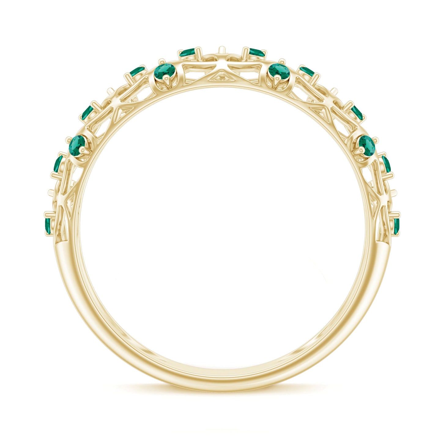 Certified Lab Grown Emerald Half Eternity Band with Filigree Details