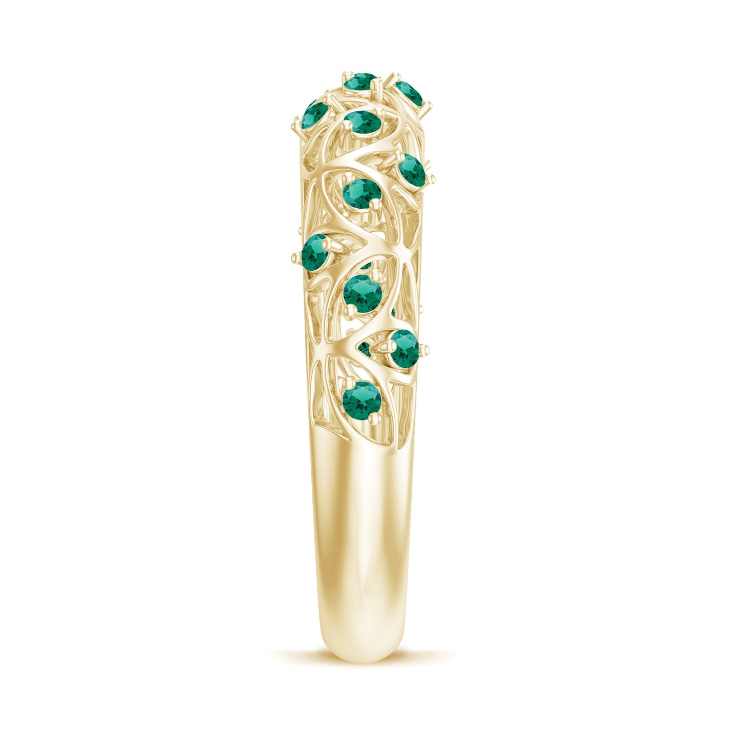 Certified Lab Grown Emerald Half Eternity Band with Filigree Details