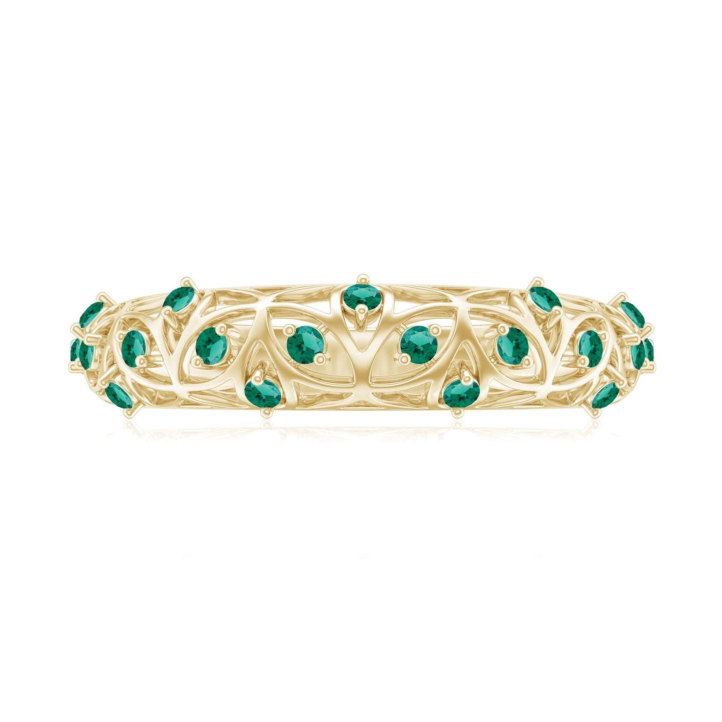 Certified Lab Grown Emerald Half Eternity Band with Filigree Details