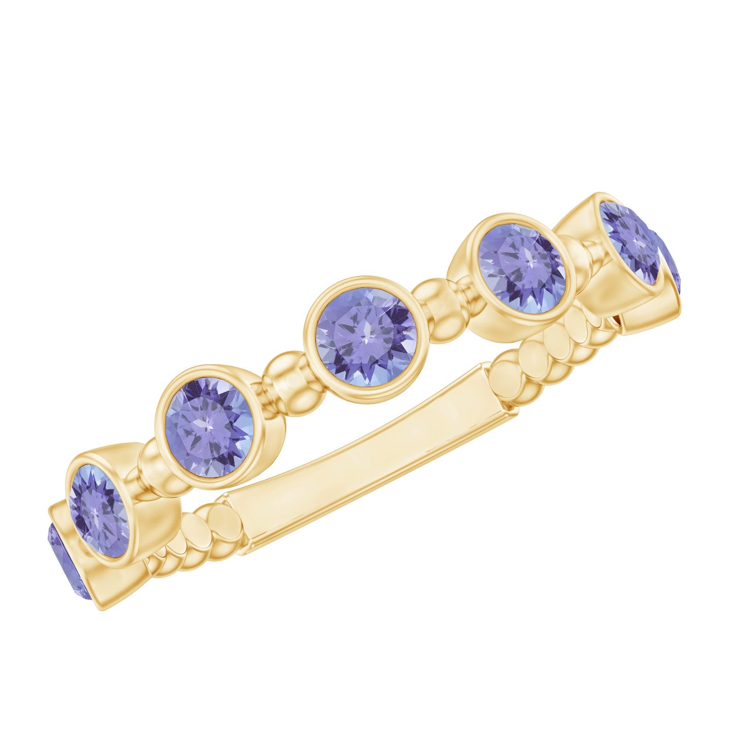 Natural Tanzanite Half Eternity Ring in Bezel Setting