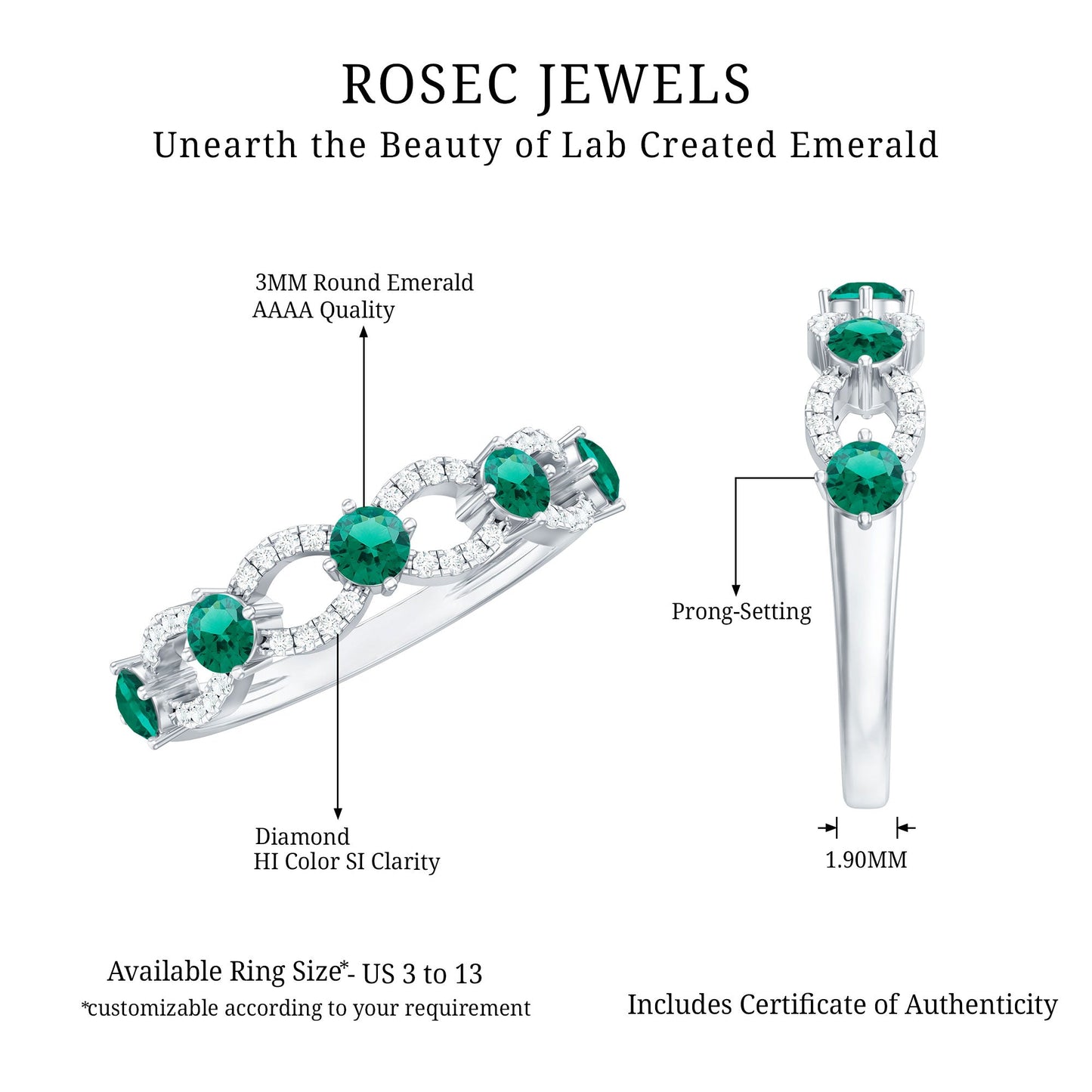 Designer Lab Grown Emerald Diamond Eternity Wedding Band