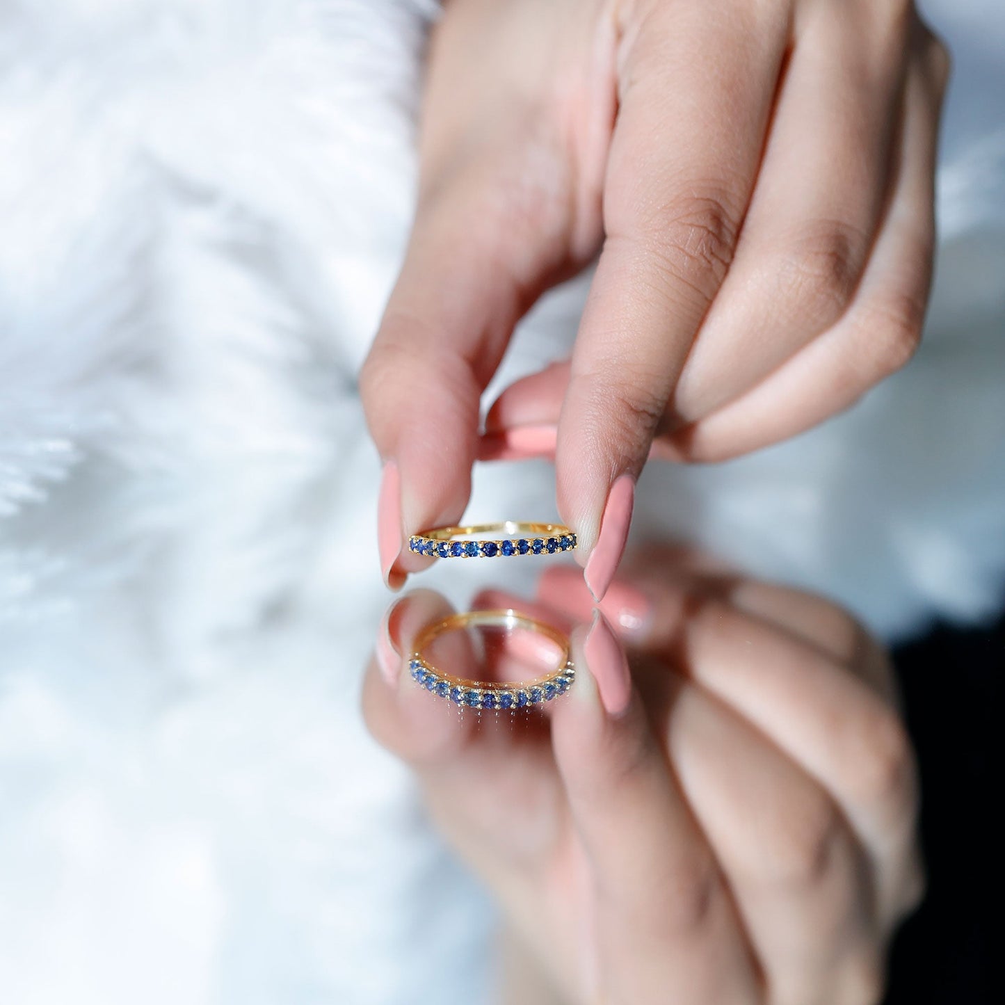 Natural Blue Sapphire Half Eternity Ring for Women