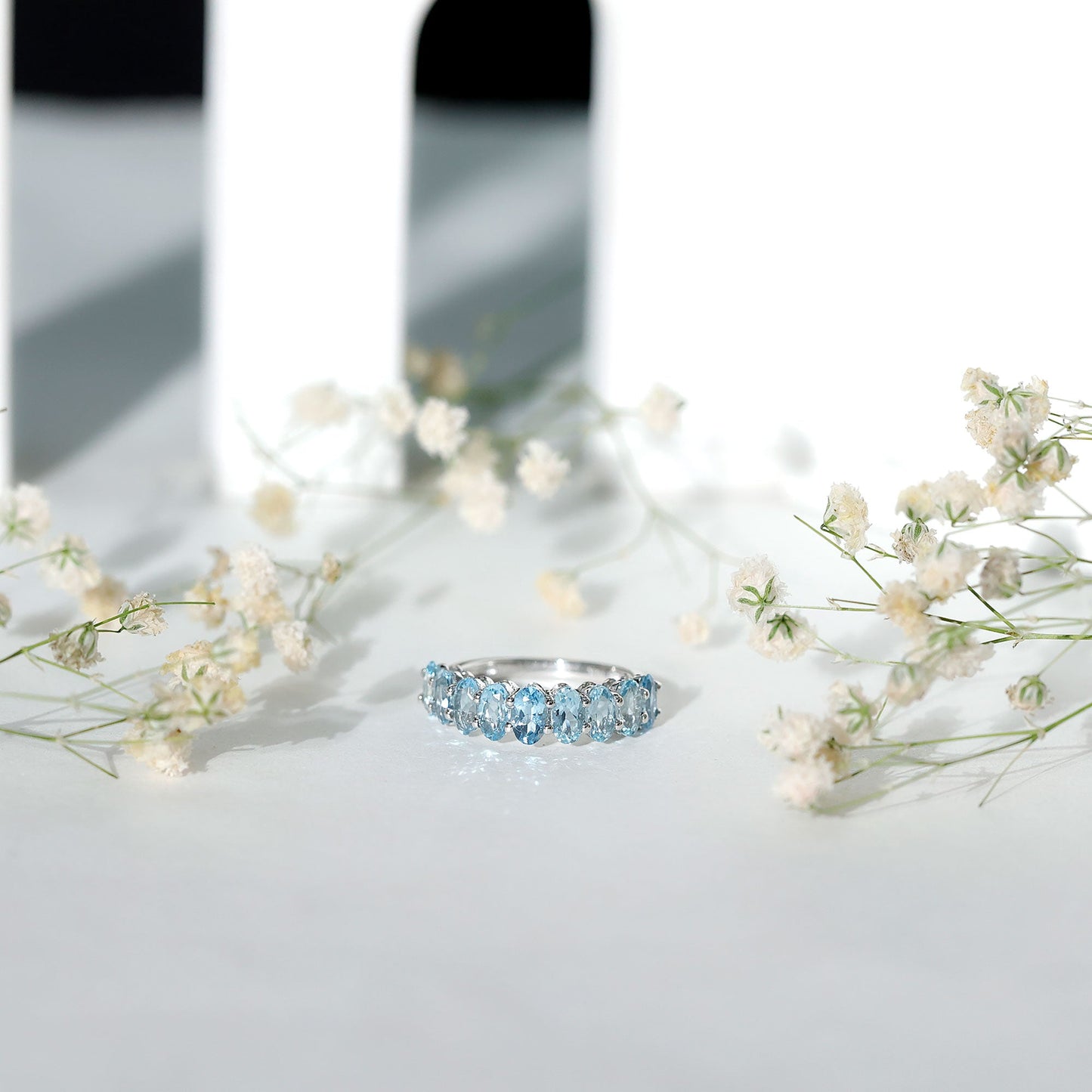 Genuine Oval Cut Aquamarine Half Eternity Ring for Women