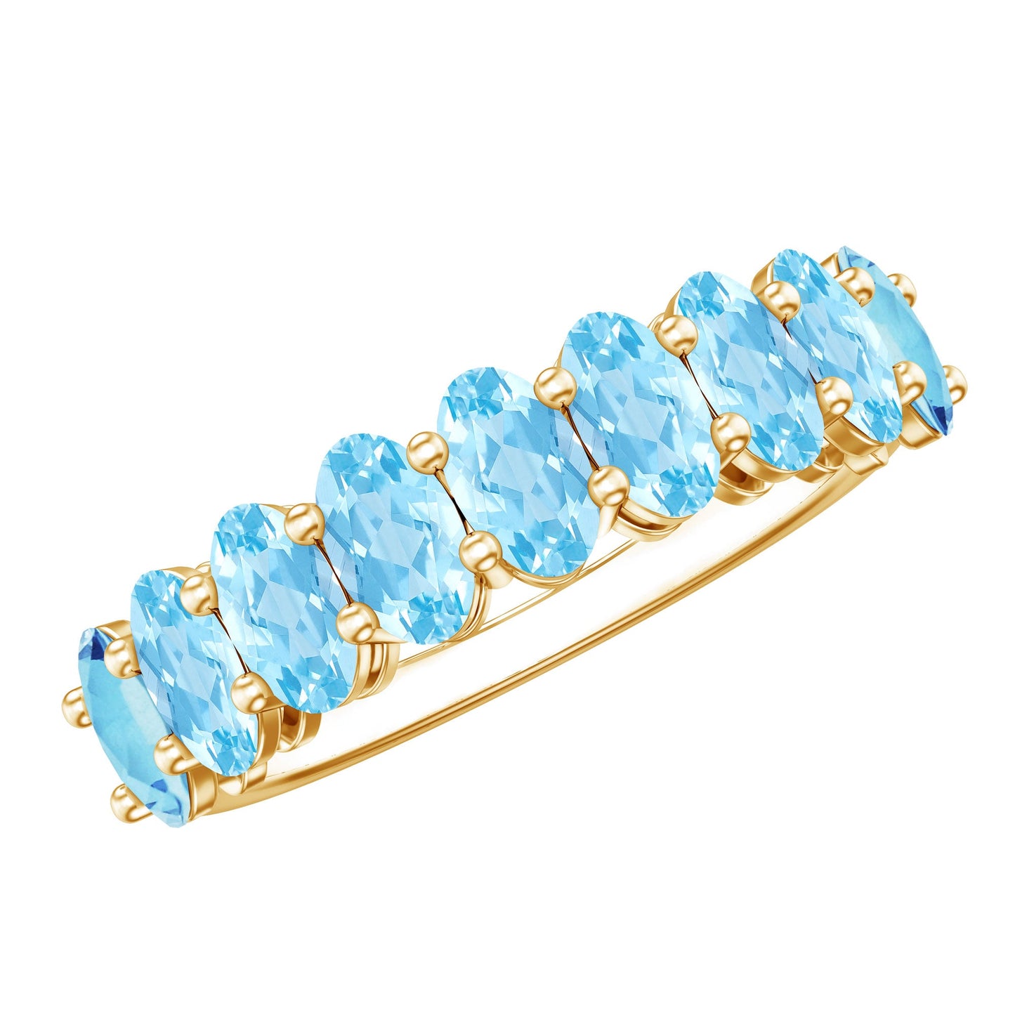 Genuine Oval Cut Aquamarine Half Eternity Ring for Women