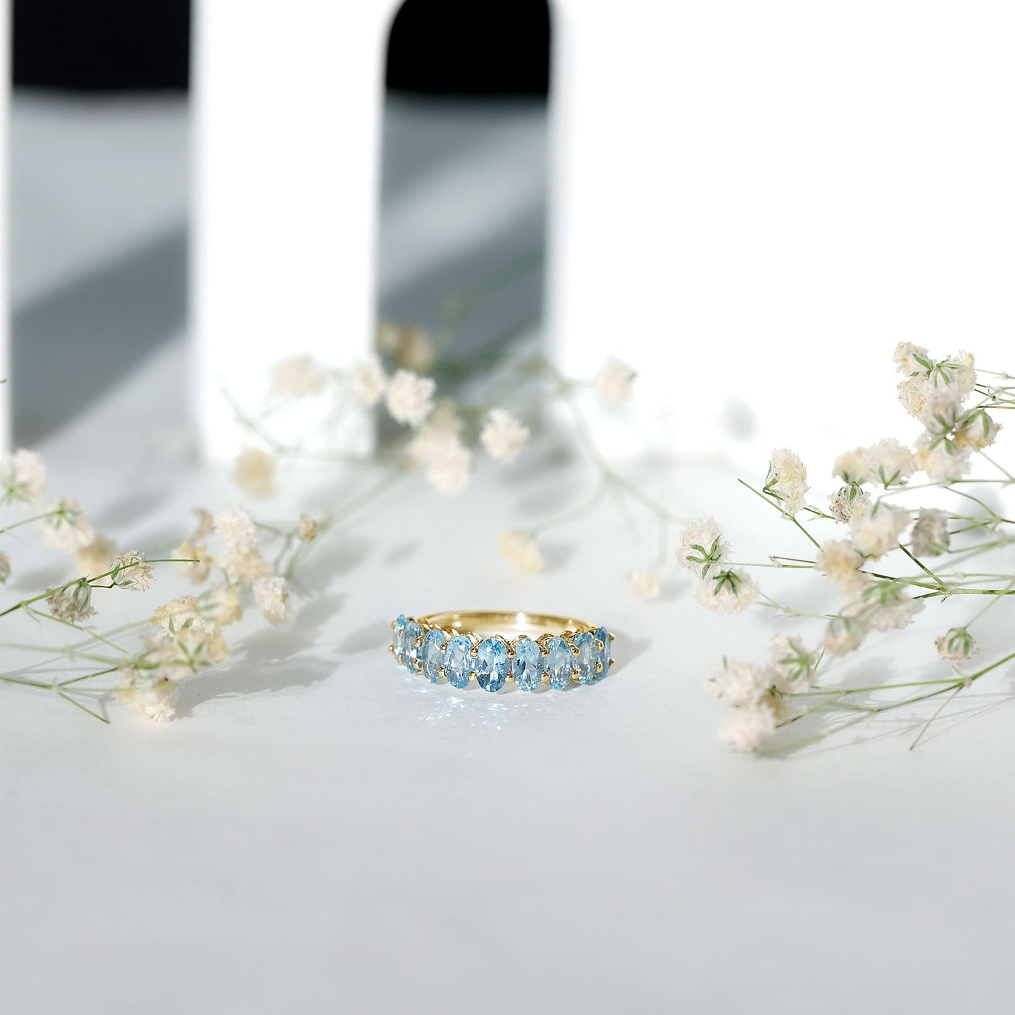 Genuine Oval Cut Aquamarine Half Eternity Ring for Women
