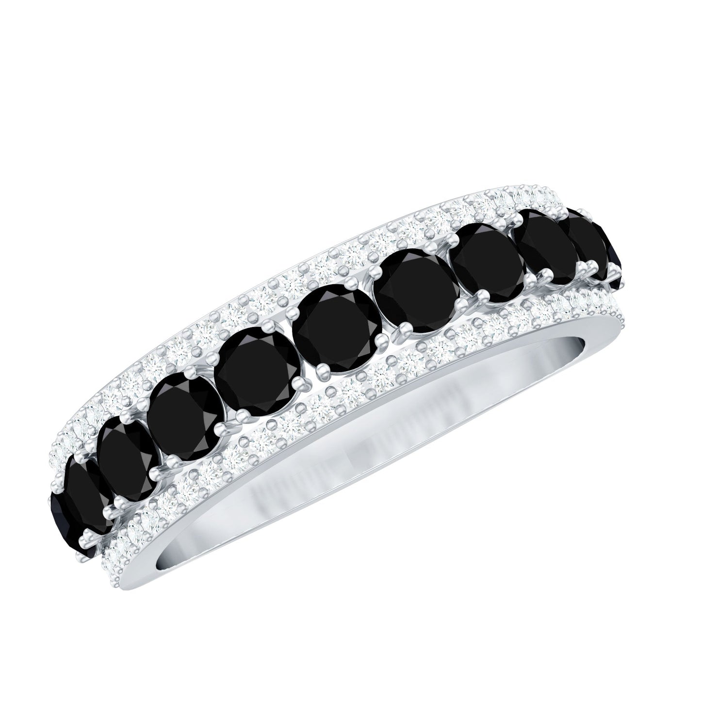 Certified Lab Grown Black and White Diamond Half Eternity Band Ring for Women