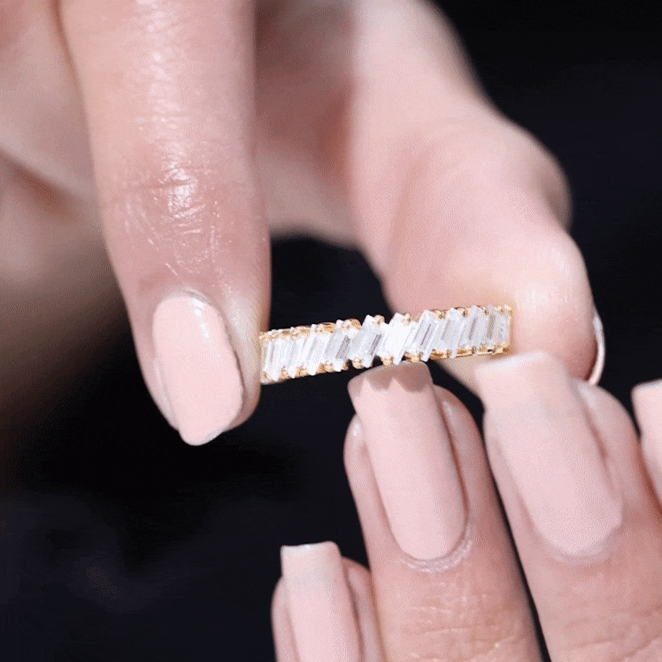 Certified Moissanite Baguette Cut Half Eternity Ring