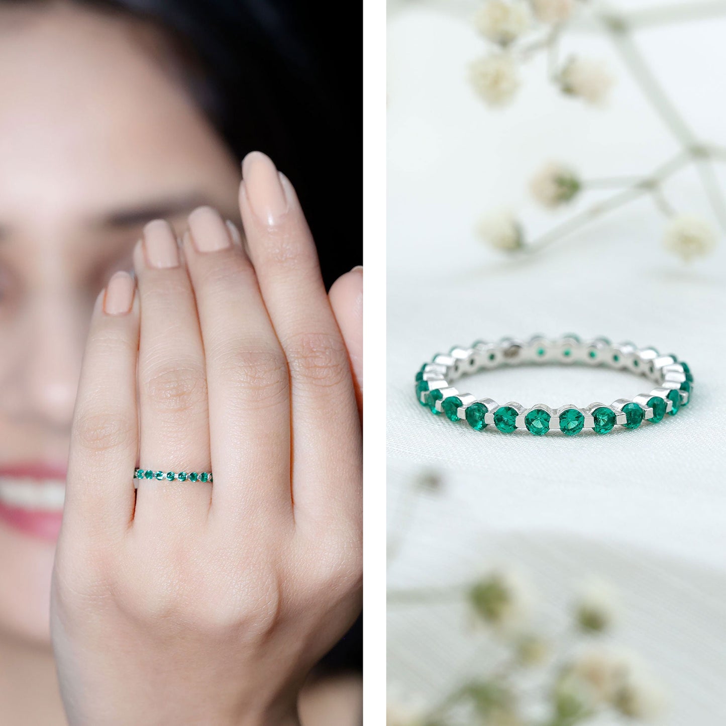 Certified Emerald Floating Eternity Band for Women